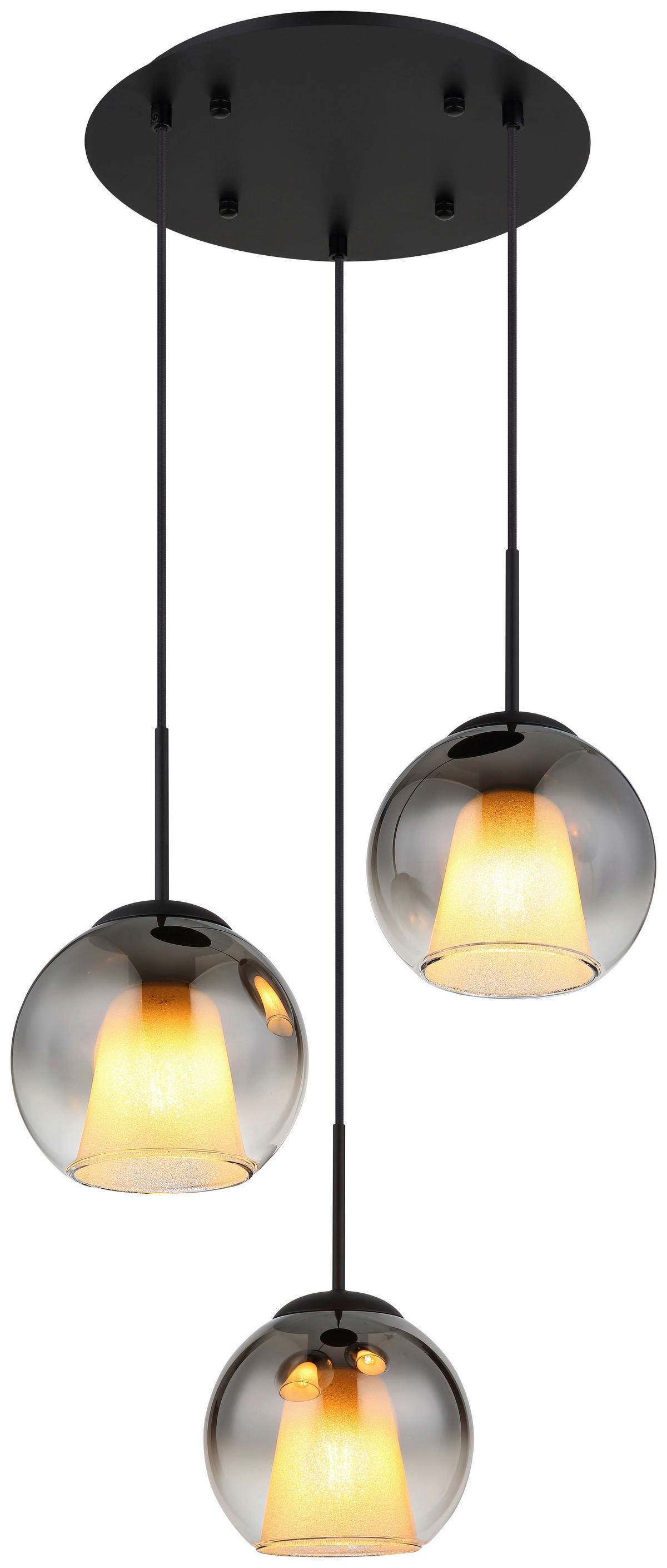 GLOBO Pendelleuchte BARRY 15749-3H Rauch schwarz Metall H/D: ca. 120x45 cm E27 3 Brennstellen BARRY - schwarz/Rauch (45,00/120,00cm) - GLOBO