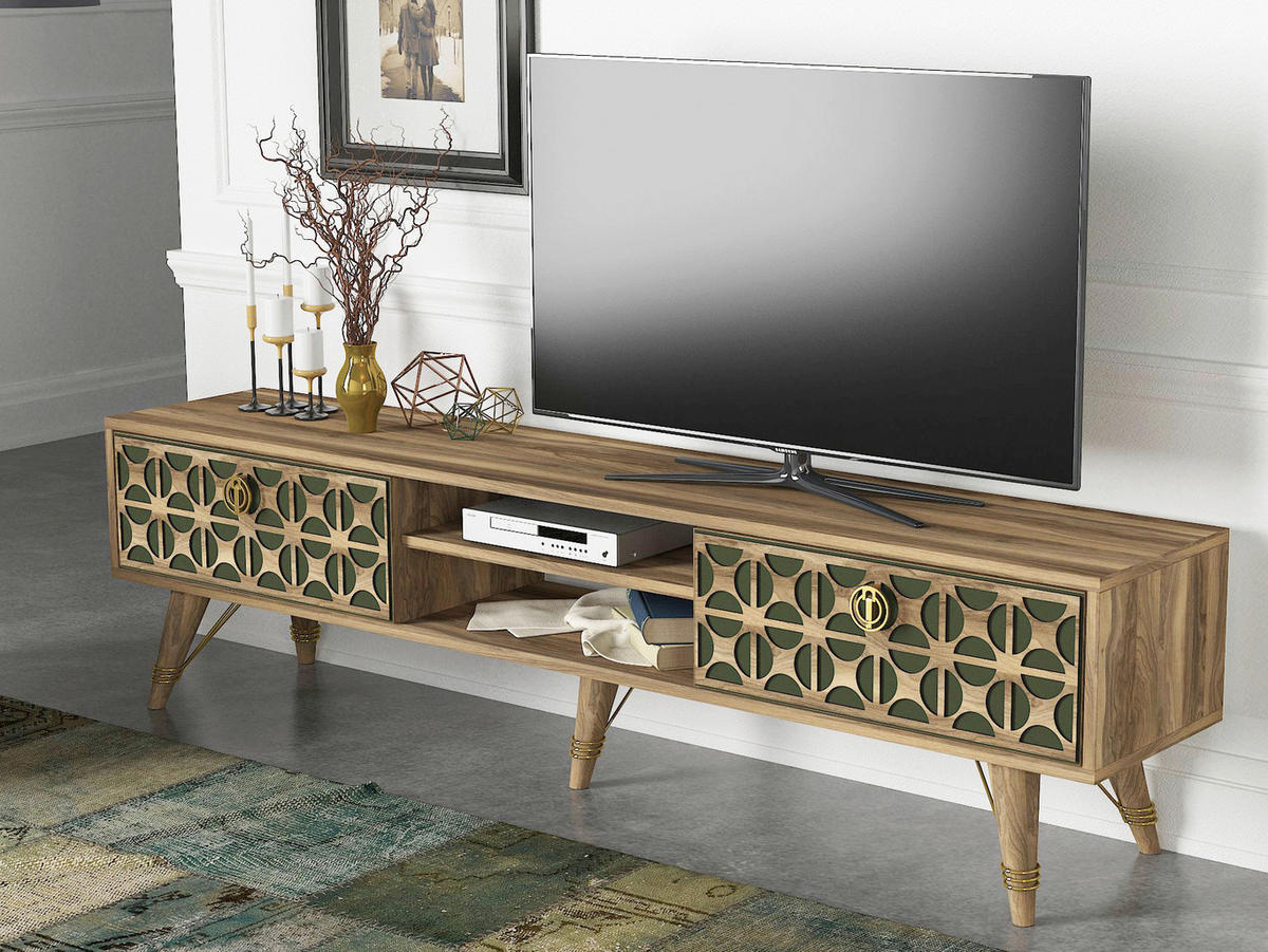 TV-Lowboard Valente walnuss Nachbildung dunkelgrün B/H/T: ca. 180x46,2x29,5 cm Valente - walnuss/dunkelgrün (180,00/46,20/29,50cm) - moebel17