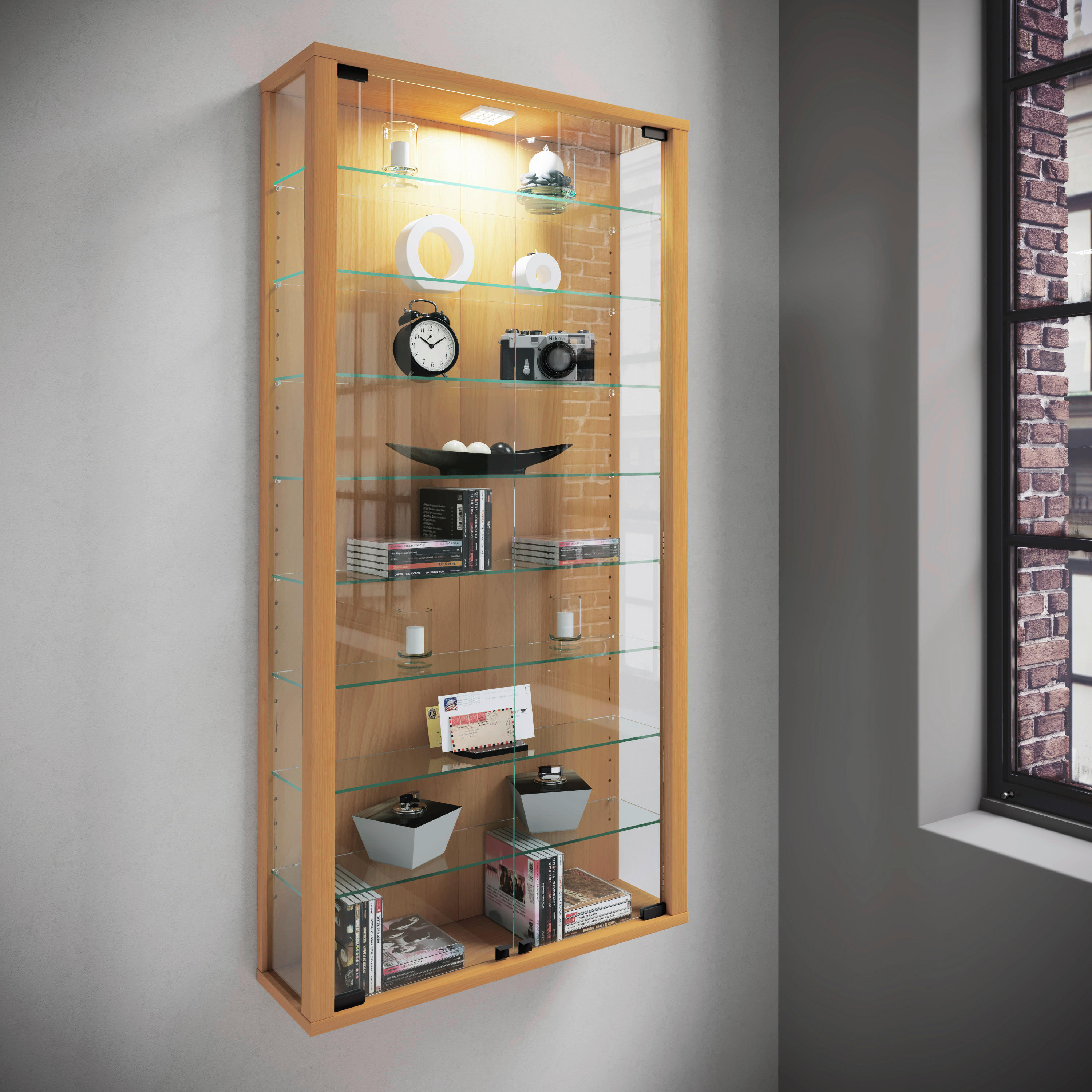 Vitrine Vitrosa Maxi buche Nachbildung Holzwerkstoff Glas B/H/T: ca. 59x113x18 cm Vitrosa Maxi - buche (59,00/113,00/18,00cm) - VCM Möbel