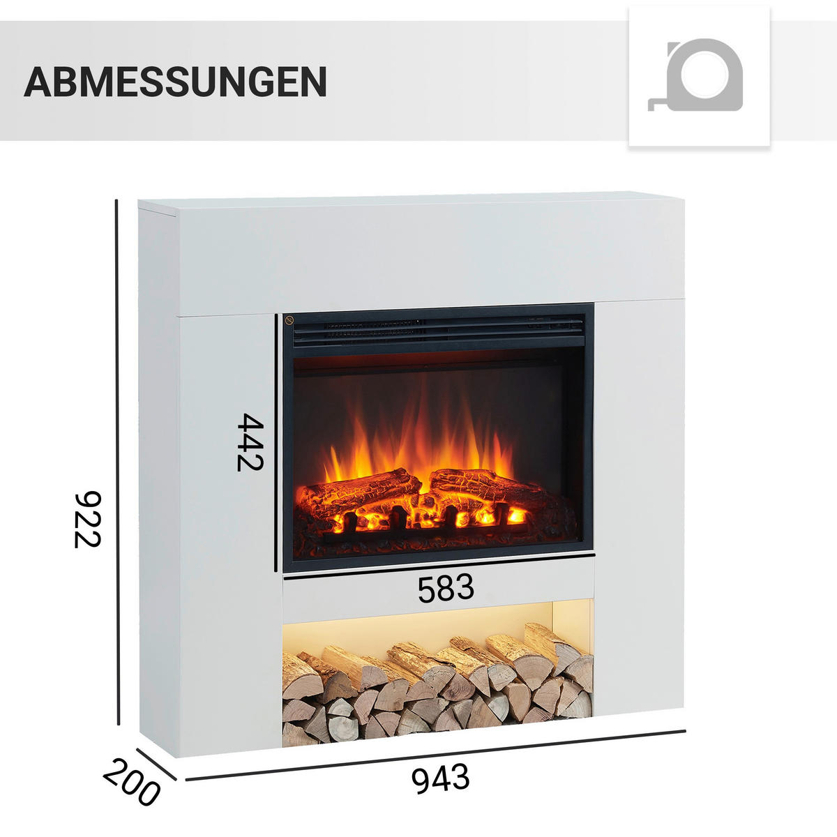 Balderia Elektrischer-Kamin weiß B/H/T: ca. 94,3x92,2x20 cm ca. 2000 W Elektro-Kamin Chloe - weiß (94,30/92,20/20,00cm) - Balderia