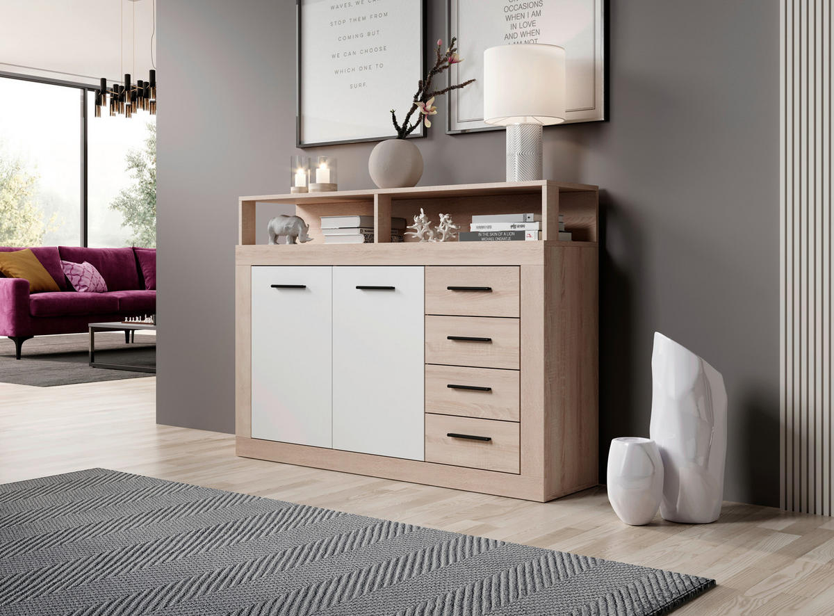 Kommode LUNA MIDI Eiche Sonoma Nachbildung weiß B/H/T: ca. 119,5x96,8x32 cm LUNA MIDI - Eiche/weiß (119,50/96,80/32,00cm) - WIPMEB