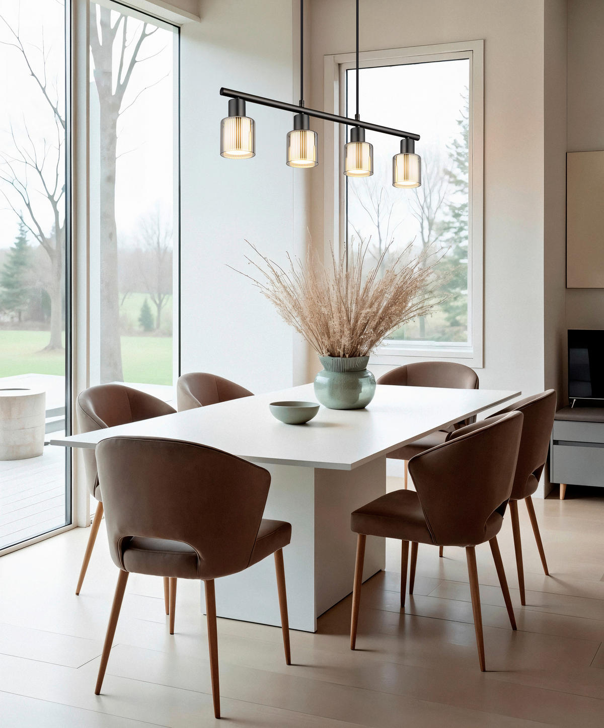 GLOBO Hängeleuchte schwarz Chrom Metall Glas B/H/L: ca. 11,5x64x14 cm E14 4 Brennstellen Hängeleuchte-Villegas - schwarz/Chrom (14,00/11,50/64,00cm) - GLOBO