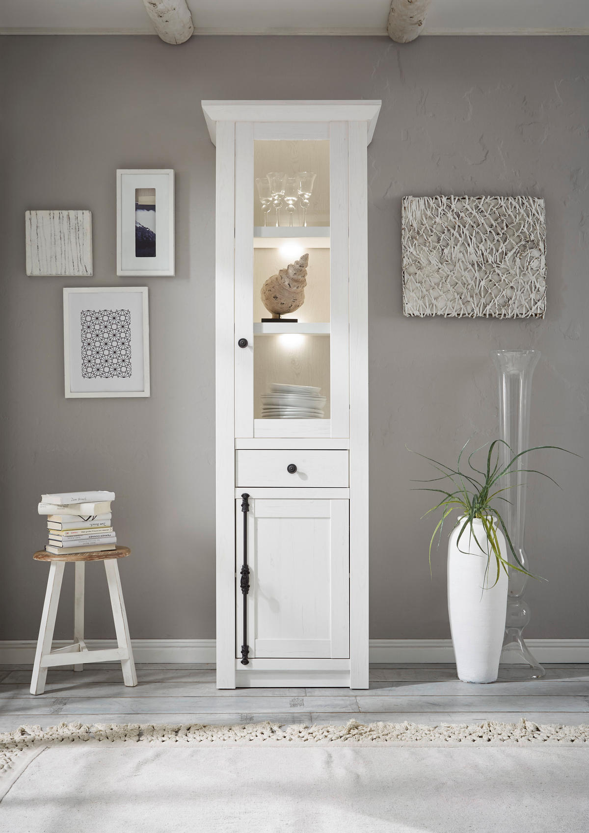 Vitrinenschrank Westerland weiß Pinie Nachbildung B/H/T: ca. 63x207x45 cm Westerland - weiß (63,00/207,00/45,00cm)