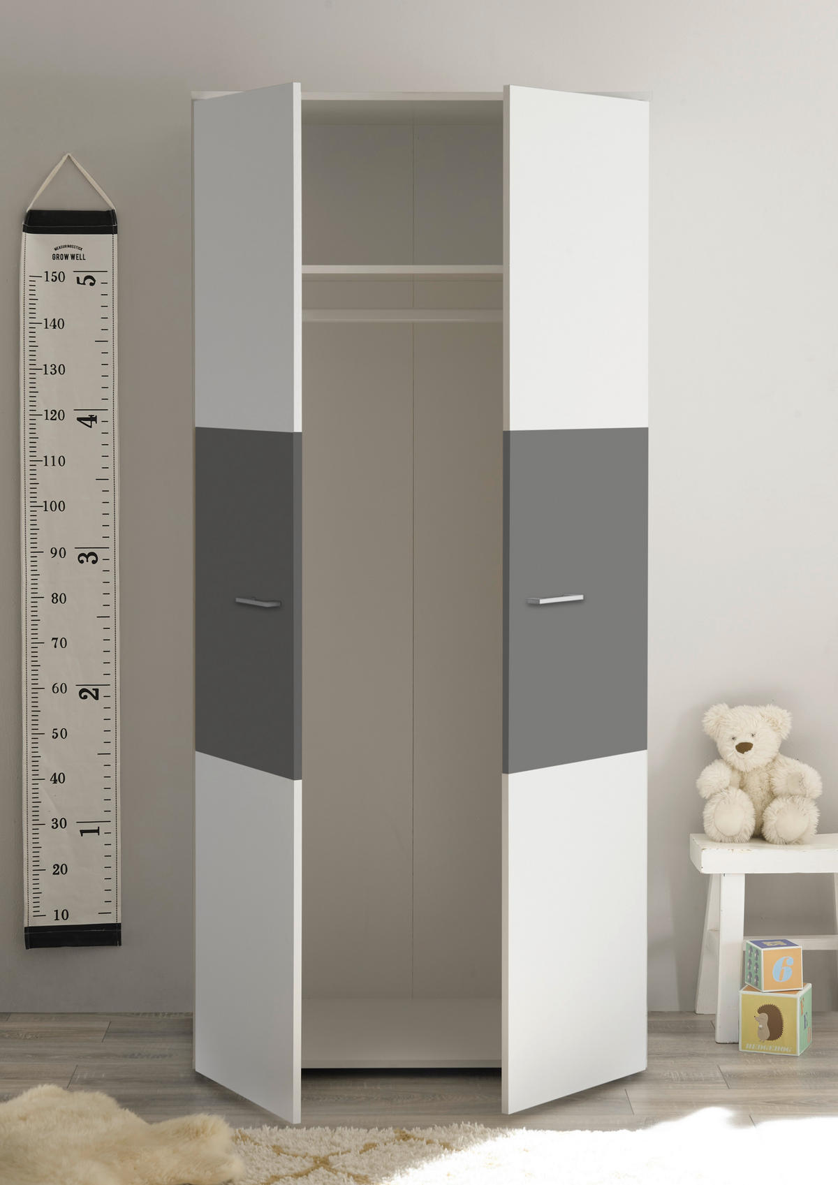 Kleiderschrank Alex weiß Graphit B/H/T: ca. 90x195x60 cm Alex - weiß/Graphit (90,00/195,00/60,00cm)