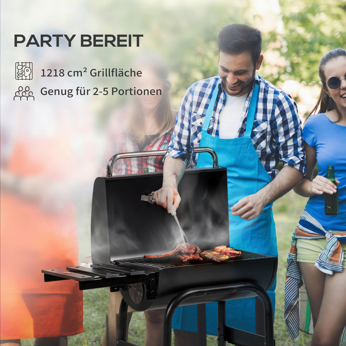 Outsunny Holzkohlegrill Metall B/H/L: ca. 46,5x115x83 cm Holzkohlegrill - schwarz (83,00/46,50/115,00cm) - Outsunny