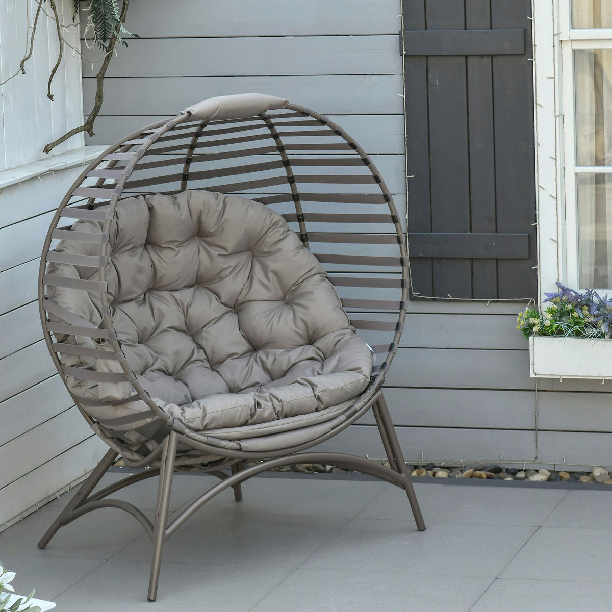 Outsunny Gartenstuhl sand Stahl B/H/L: ca. 75x139x118 cm Gartenstuhl - sand (118,00/75,00/139,00cm) - Outsunny