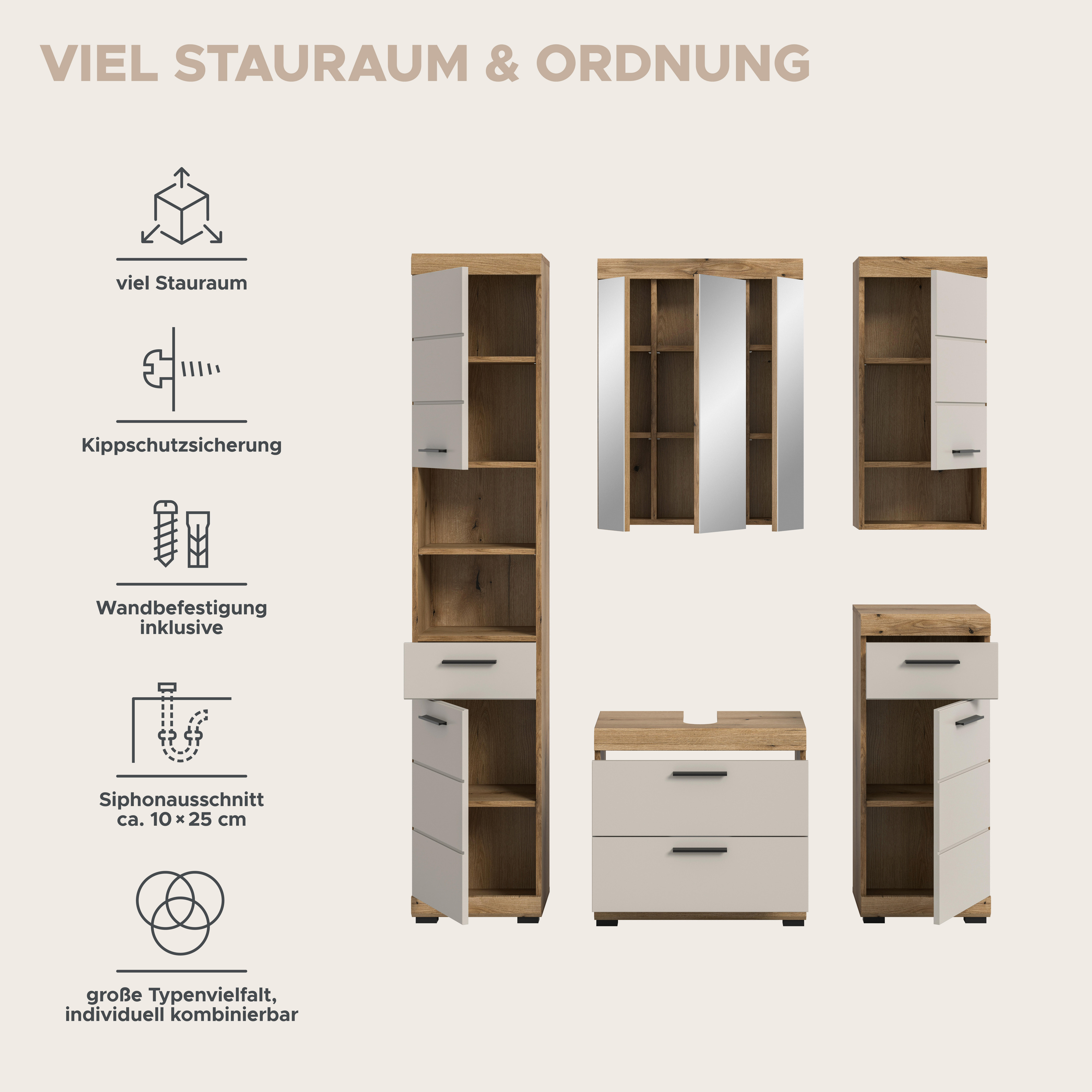 Badezimmer-Set Scout Evoke Oak Nachbildung Kaschmirgrau Nachbildung B/H/T: ca. 164x191x34 cm Scout - Kaschmirgrau (164,00/191,00/34,00cm) - xonox.home