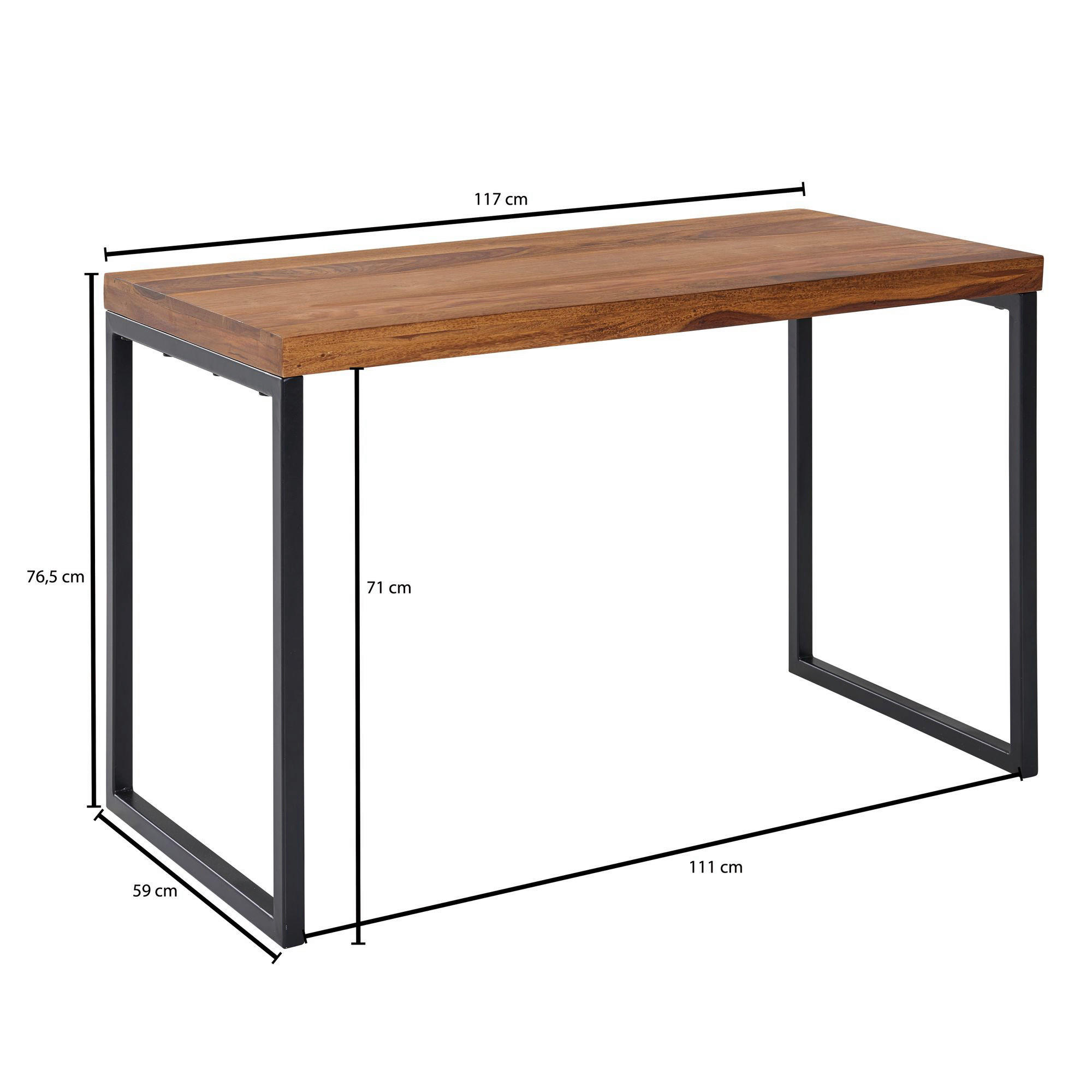 Schreibtisch natur schwarz pulverbeschichtet B/H/T: ca. 117x76,5x59 cm Schreibtisch - natur/schwarz (117,00/76,50/59,00cm) - Wohnling
