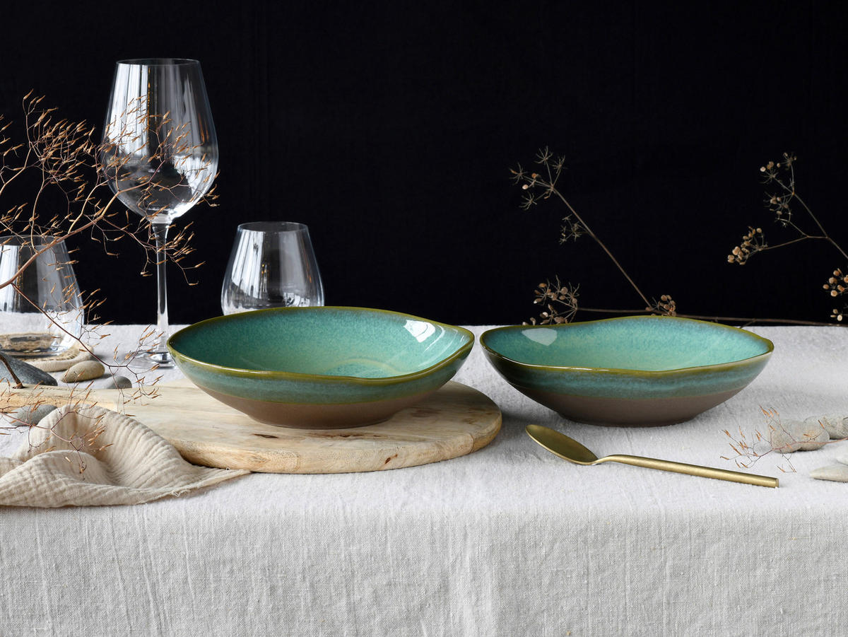 CreaTable Pasta-Bowl-Set Basalt Bio olive Steinzeug D: ca. 22,5 cm Basalt Bio - olive (22,50cm) - CreaTable