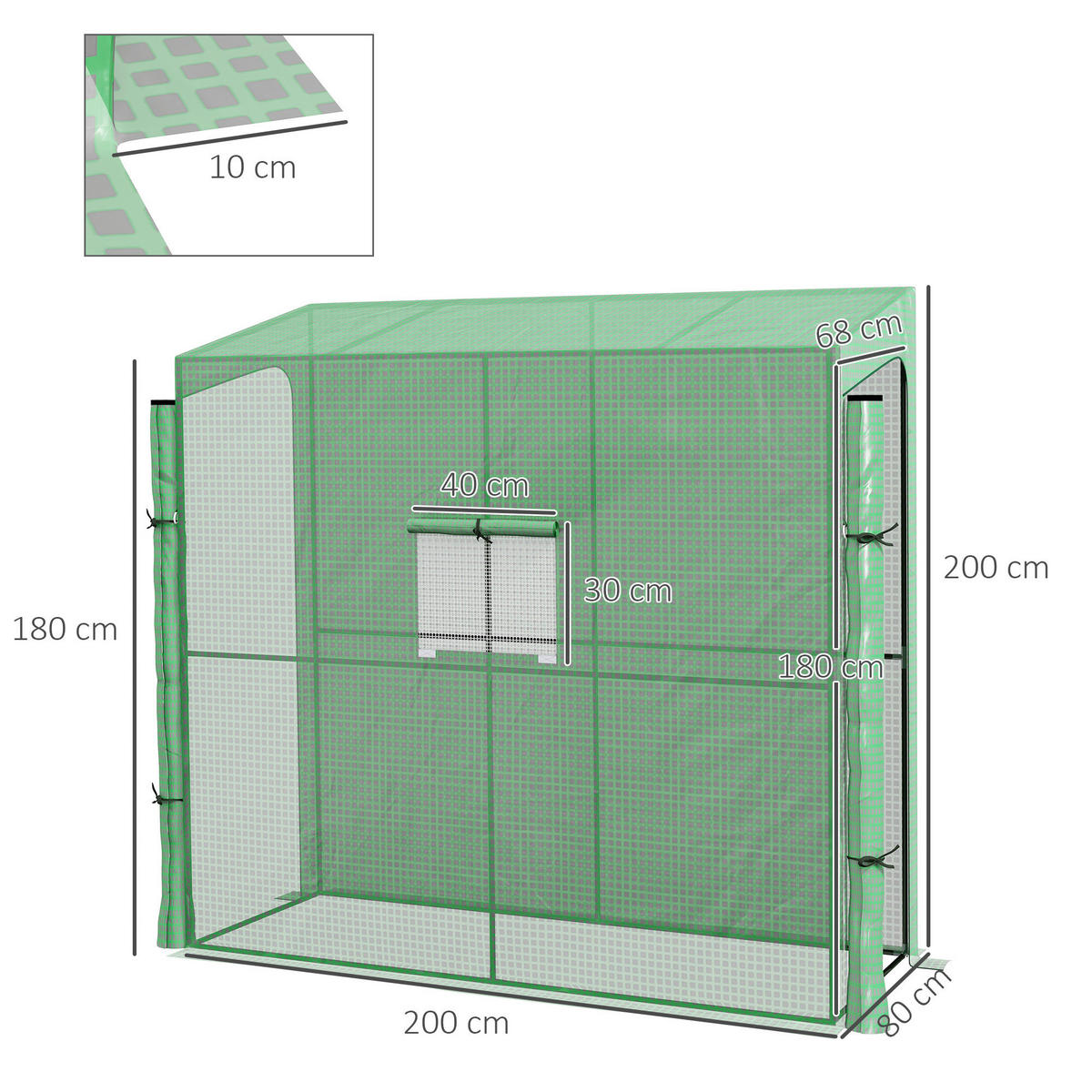 Outsunny Gewächshaus B/H/L: ca. 80x200x200 cm Gewächshaus - grün (200,00/80,00/200,00cm) - Outsunny