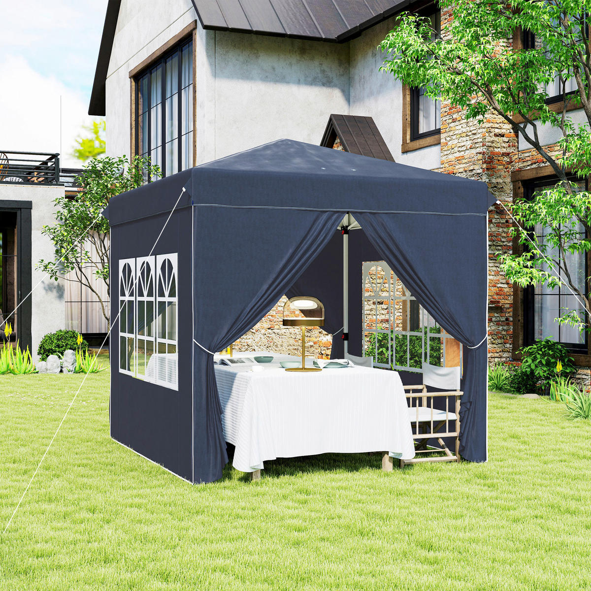 Outsunny Pavillon blau Polyester B/H/L: ca. 248x270x248 cm Pavillon - blau (248,00/248,00/270,00cm) - Outsunny