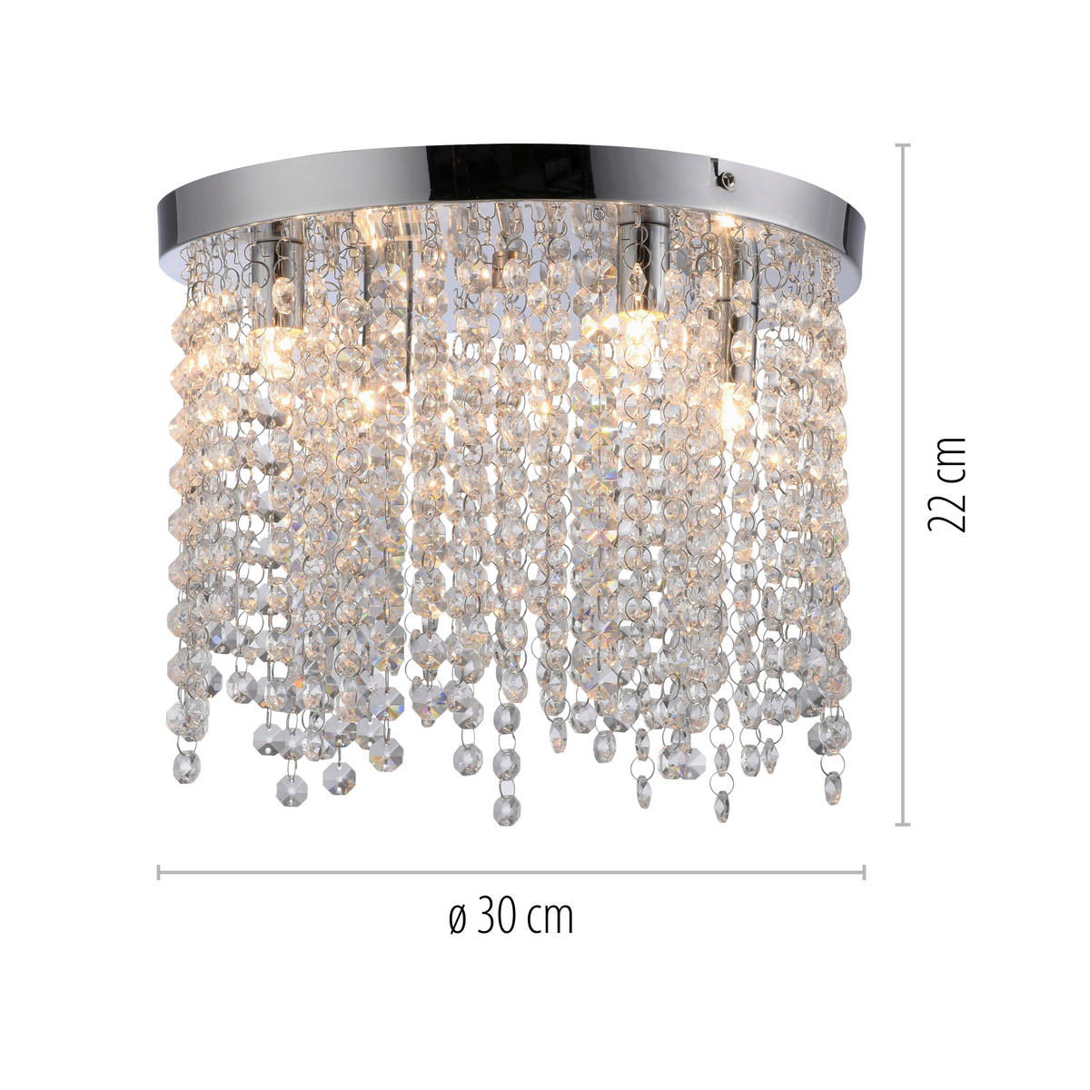Just Light LED-Kronleuchter Chrom B/H/L: ca. 30x22x30 cm 4 Brennstellen LED-Deckenleuchte_Kulunka - Chrom (30,00/30,00/22,00cm) - Just Light