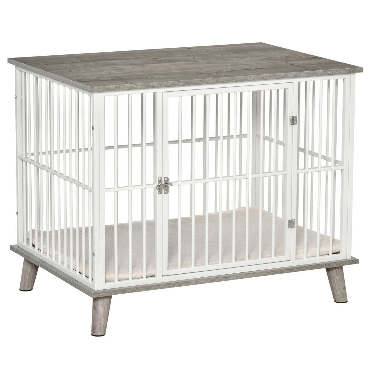 PawHut Hundekäfig grau Stahl B/H/L: ca. 60x70x86 cm Hundekäfig - weiß/grau (86,00/60,00/70,00cm) - PawHut