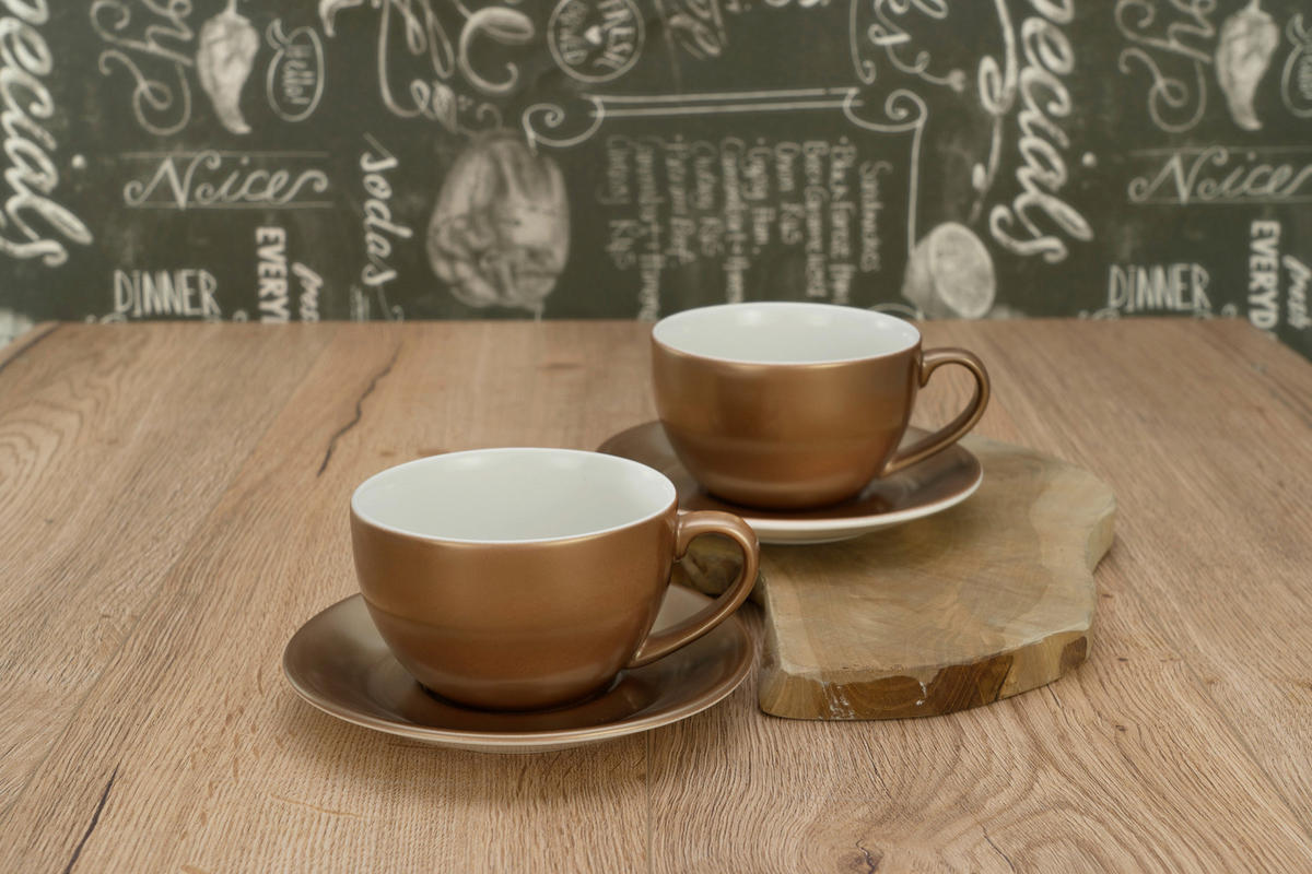 CreaTable Cappucinotassenset Golden Days gold Steinzeug 4 tlg. Golden Days - gold/weiß - CreaTable