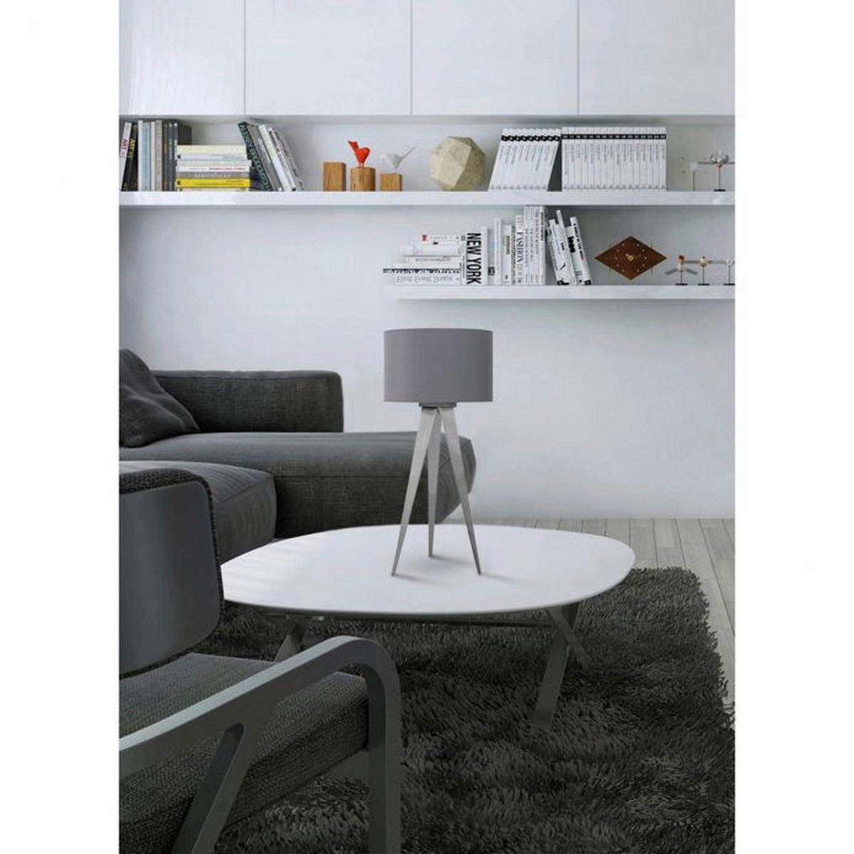 Näve Leuchten Hockerleuchte  NV3134316 grau Holz Stoff H/D: ca. 62x28 cm 1 Brennstellen Tripod - grau (28,00/62,00cm) - Näve Leuchten