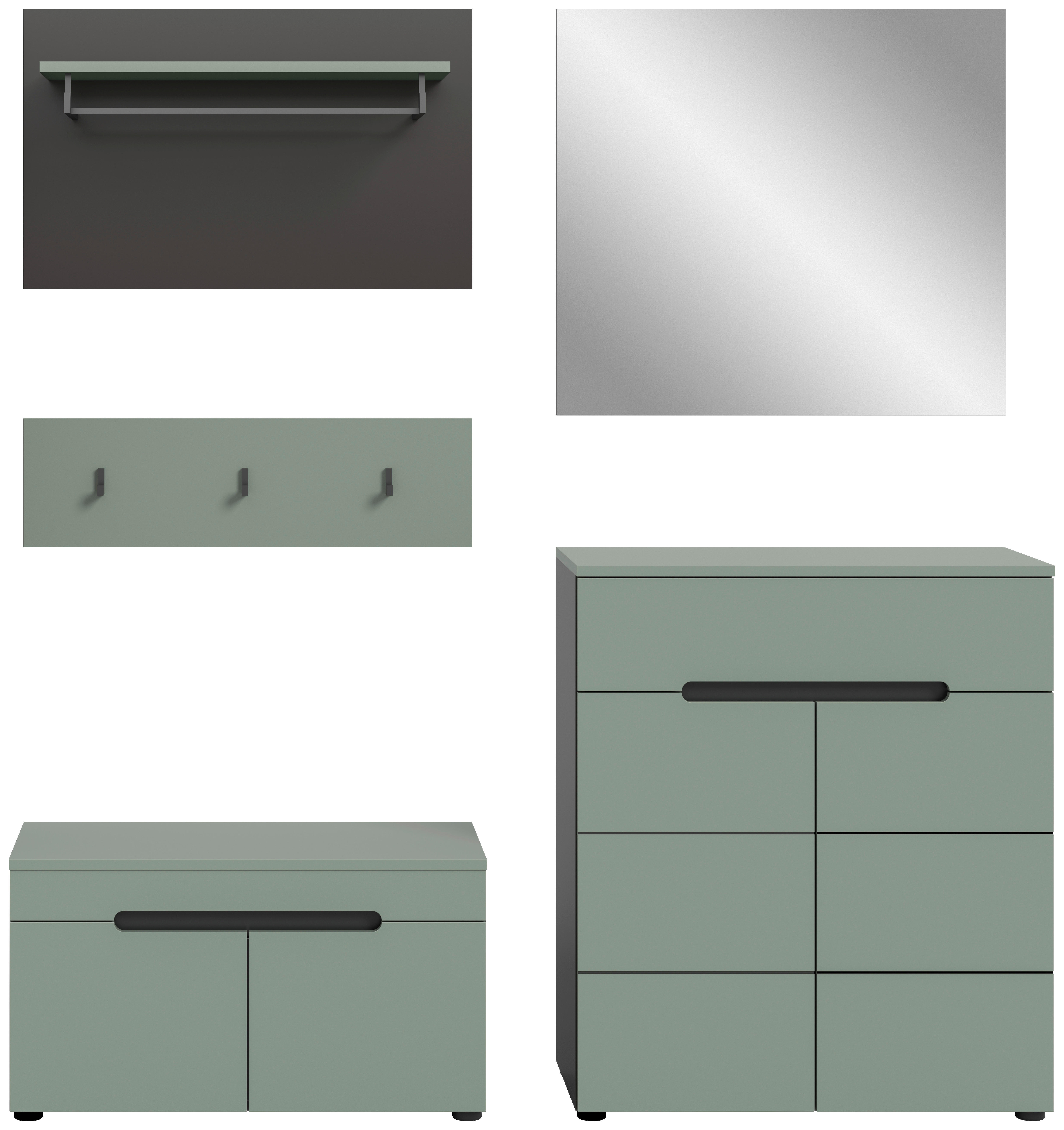 Garderobe Canu grün basaltgrau Nachbildung B/H/T: ca. 175x190x37 cm Canu - basaltgrau/grün (175,00/190,00/37,00cm) - xonox.home