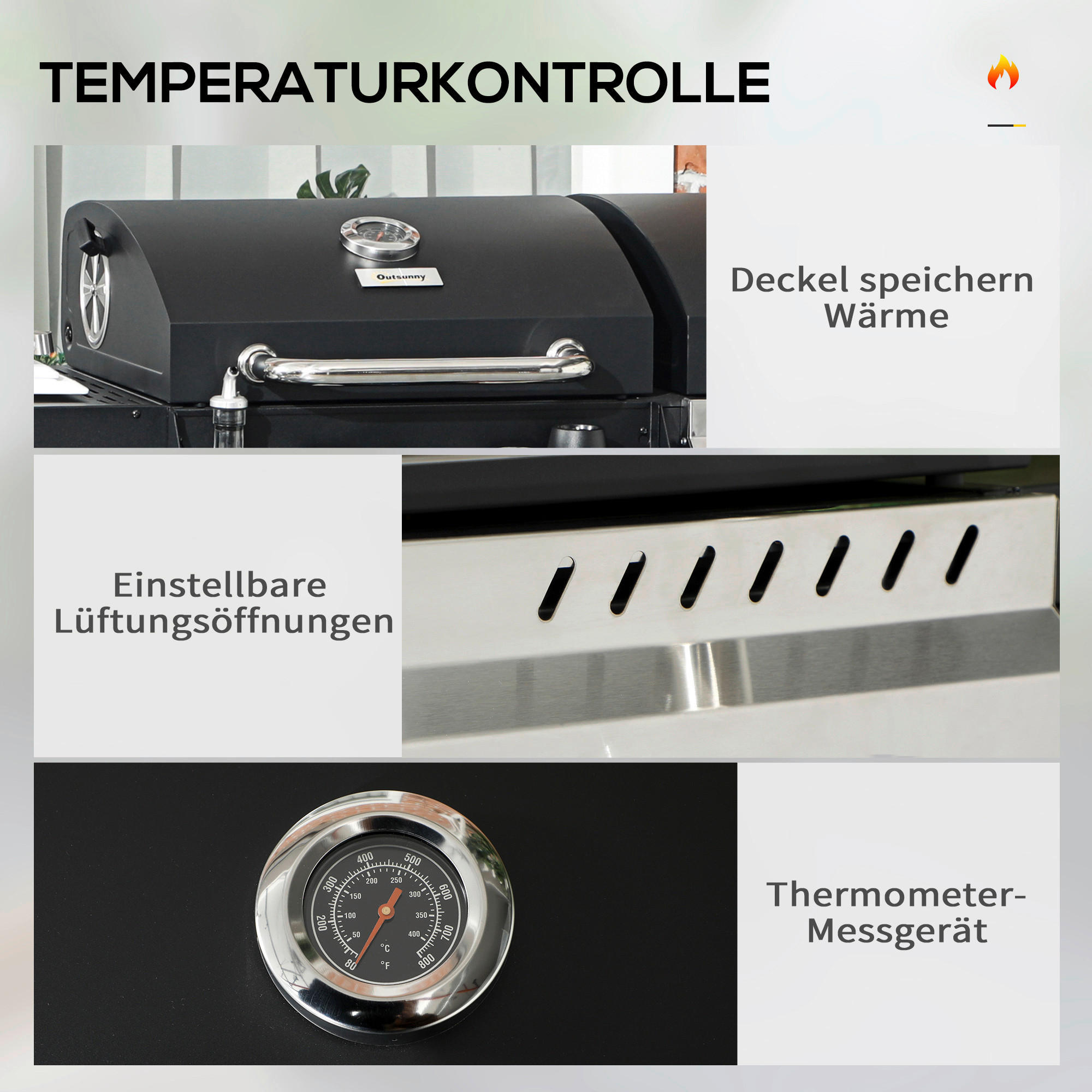 Outsunny Gas-/Kohlegrill Edelstahl B/H/L...