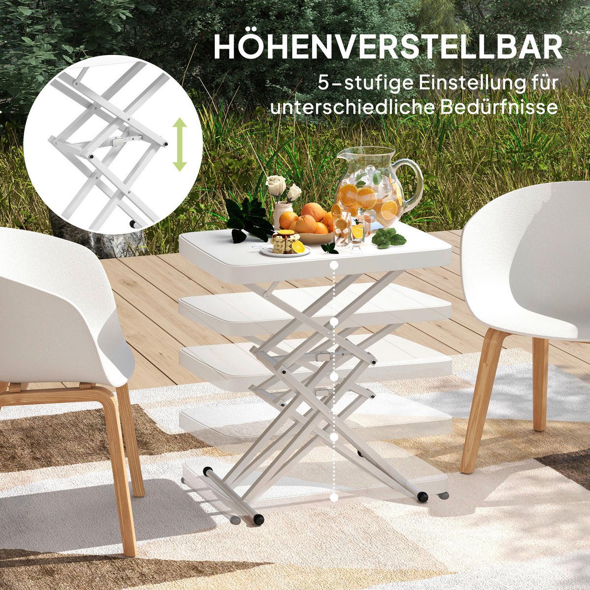 Outsunny Couchtisch weiß Metall B/H/L: ca. 45x70x65 cm Couchtisch - weiß (65,00/45,00/70,00cm) - Outsunny