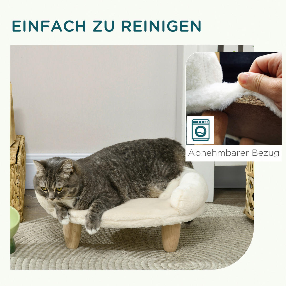 PawHut Katzen-Zubehör cremeweiß Kiefer B/H/L: ca. 40x47x20 cm Katzenbett - cremeweiß (20,00/40,00/47,00cm) - PawHut