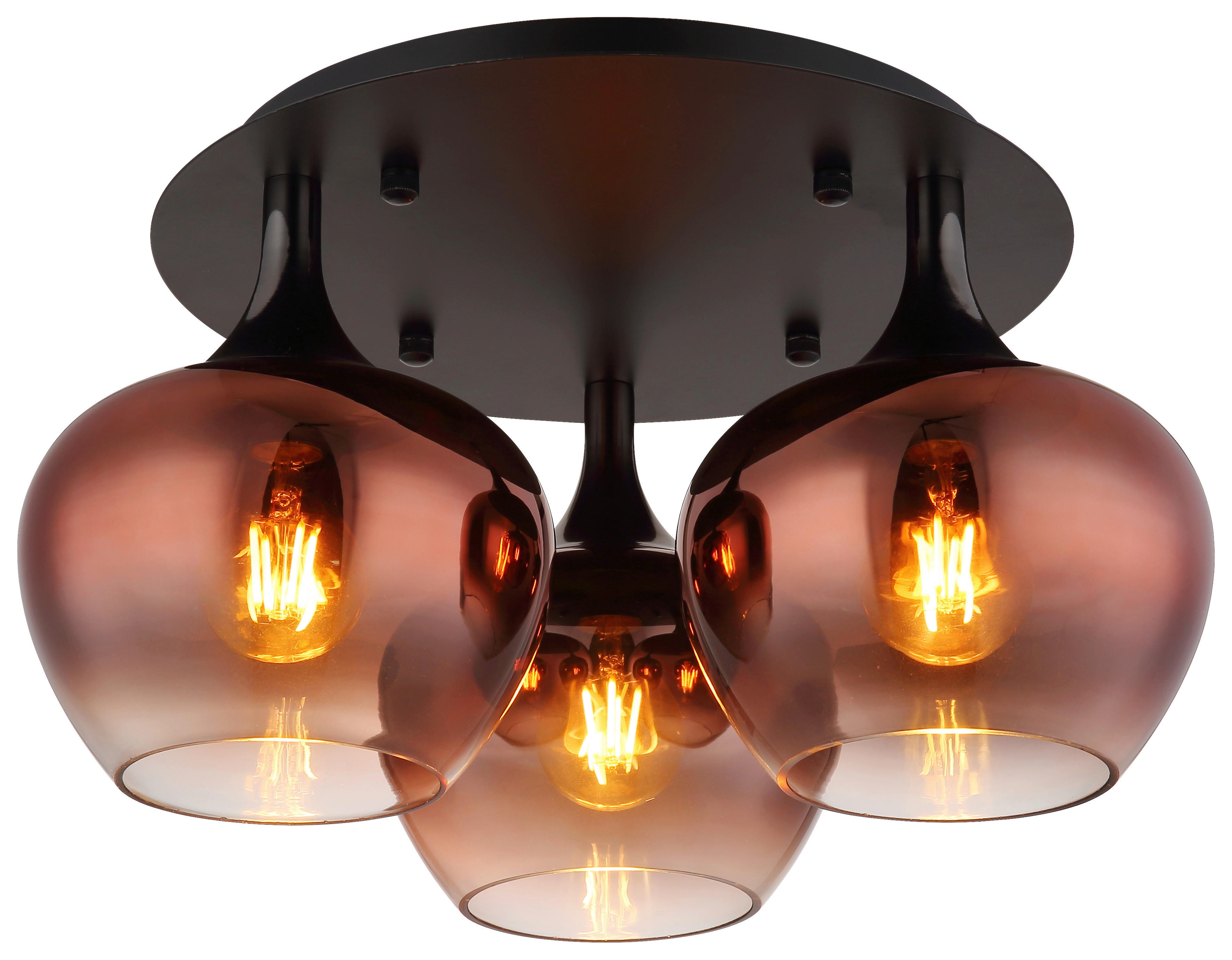 Deckenleuchte schwarz Metall Glas H/D: ca. 25,5x45 cm E27 3 Brennstellen Maxy - schwarz (45,00/25,50cm)