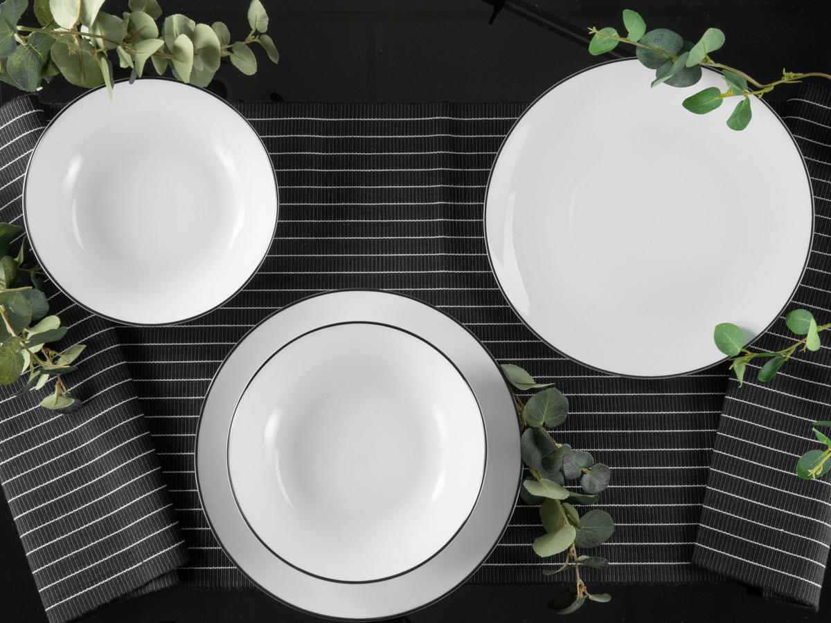 CreaTable Tafelservice Luna Black Line weiß Porzellan 12 tlg. Luna Black Line - weiß - CreaTable