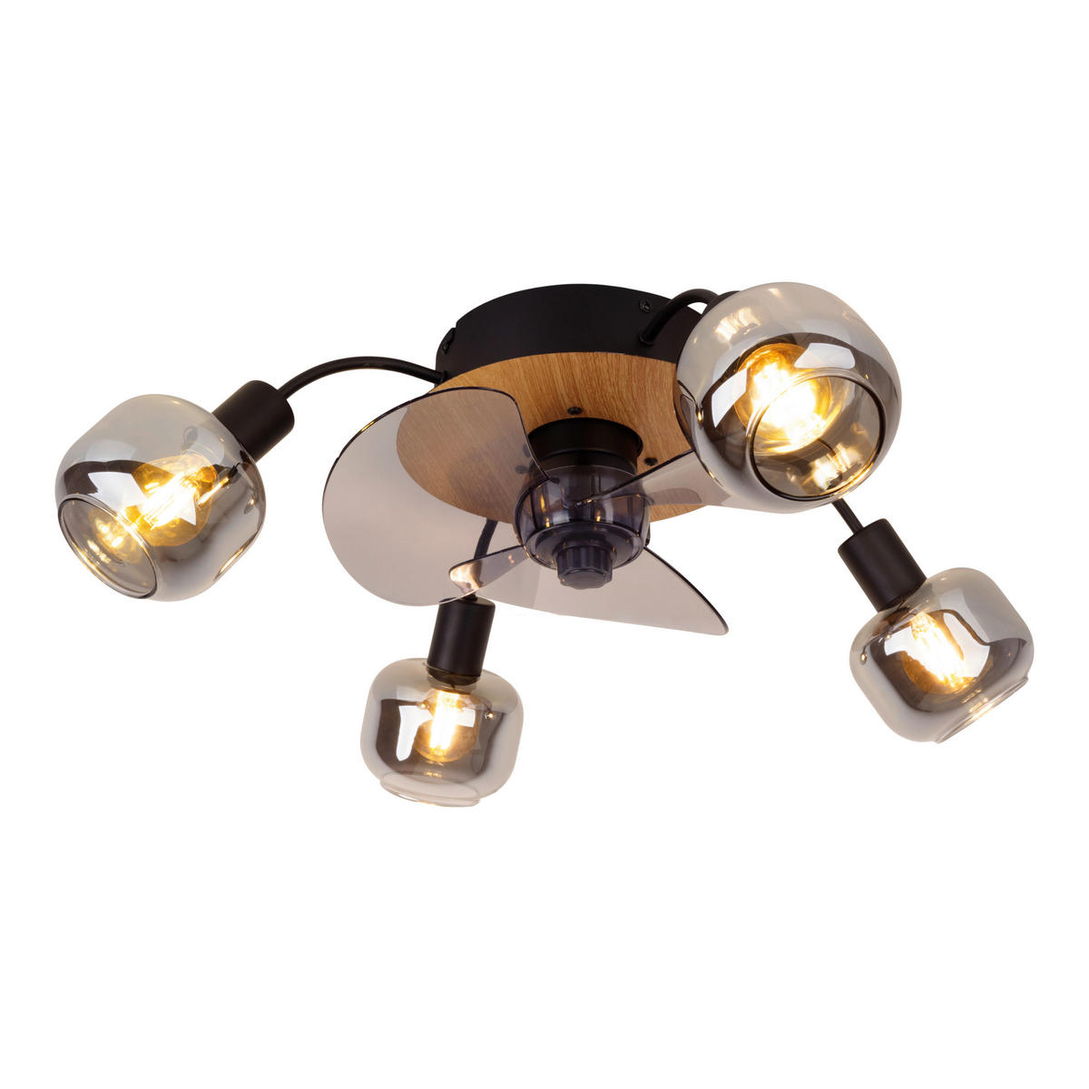 Näve Leuchten Deckenventilator schwarz Metall Glas Kunststoff B/H/T/D: ca. 48x21x48x48 cm E14 4 Brennstellen FUMOSO - schwarz (48,00/21,00/48,00cm) - Näve Leuchten