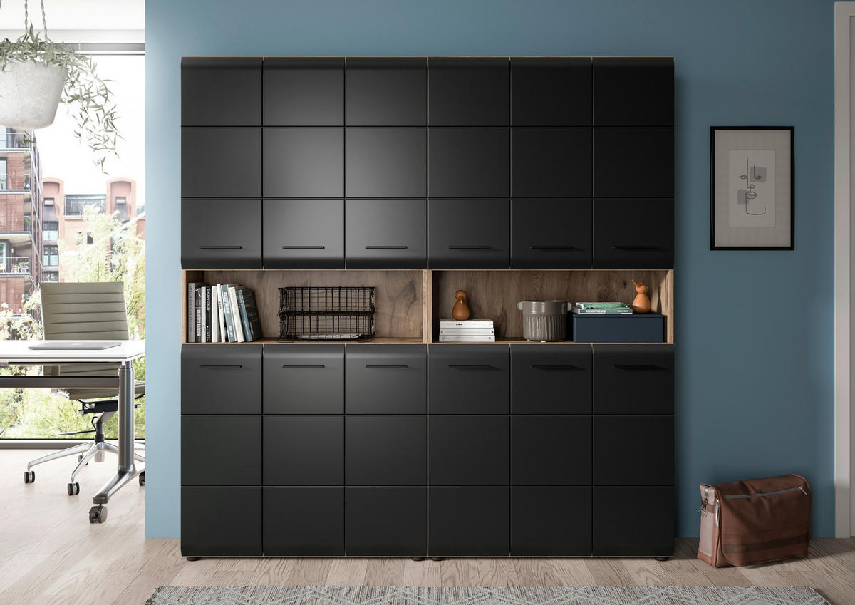 Badezimmer-Set Ice Nox Oak Nachbildung schwarz matt B/H/T: ca. 180x185x30 cm Ice - schwarz (180,00/185,00/30,00cm) - xonox.home