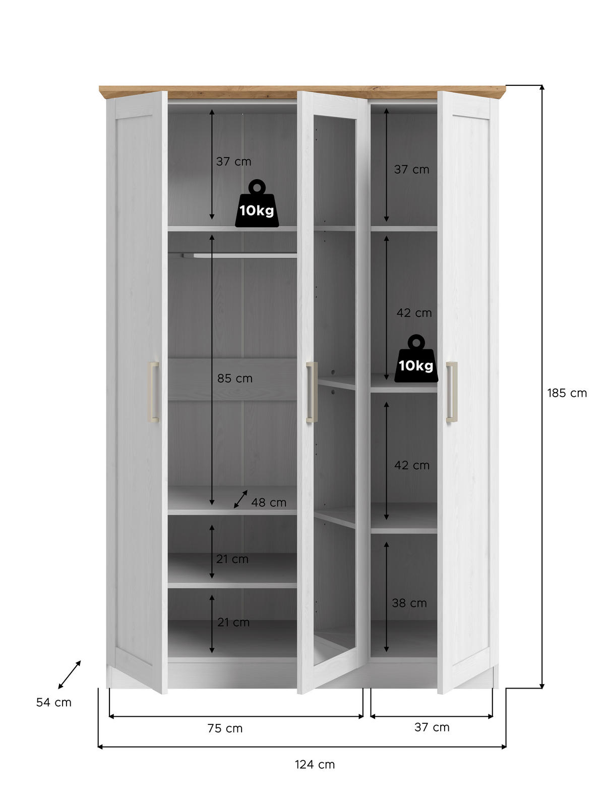 Kleiderschrank FLORENZ Sibiu Lärche Nachbildung Eiche Artisan Nachbildung B/H/T: ca. 124x184x54 cm FLORENZ - Eiche (124,00/184,00/54,00cm) - xonox.home