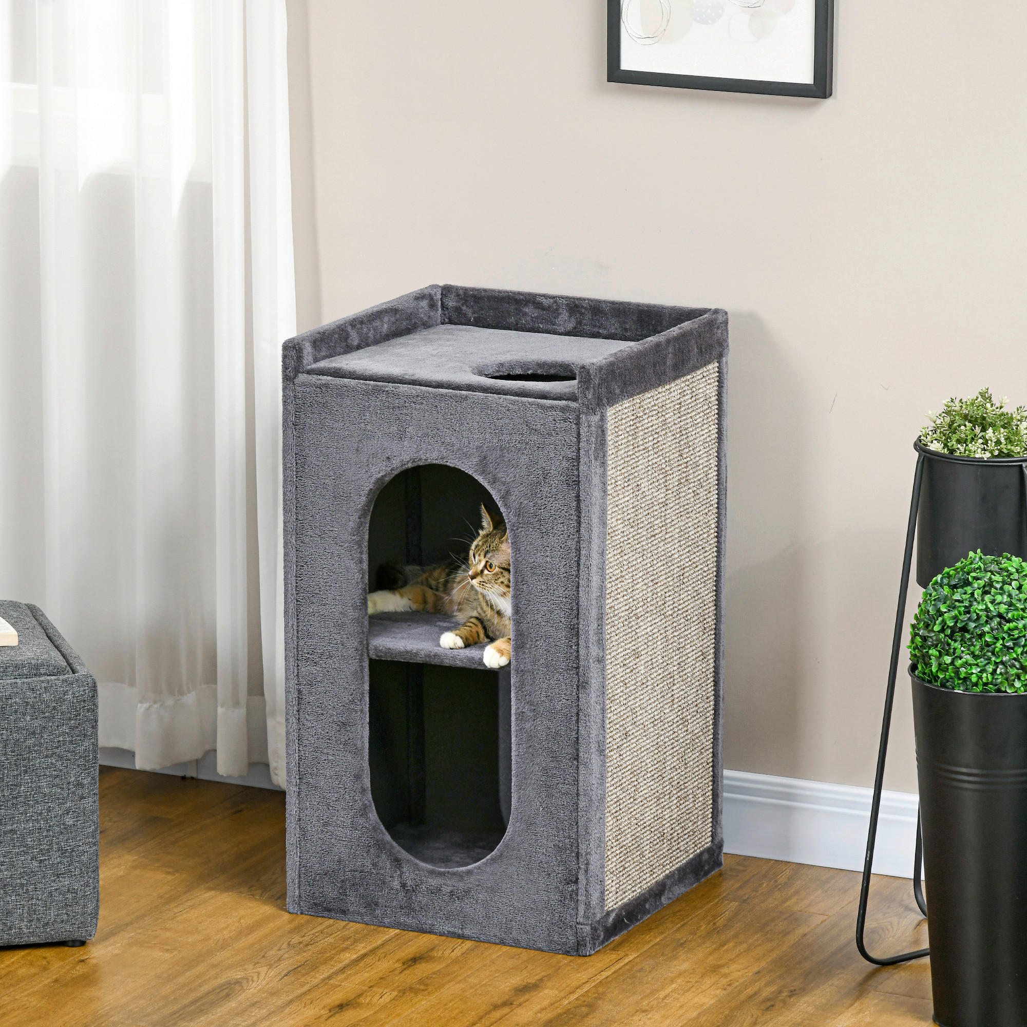 PawHut Tier-Zubehör grau Spanplatte B/H/L: ca. 45x45x81 cm Kratztonne - grau (81,00/45,00/45,00cm) - PawHut