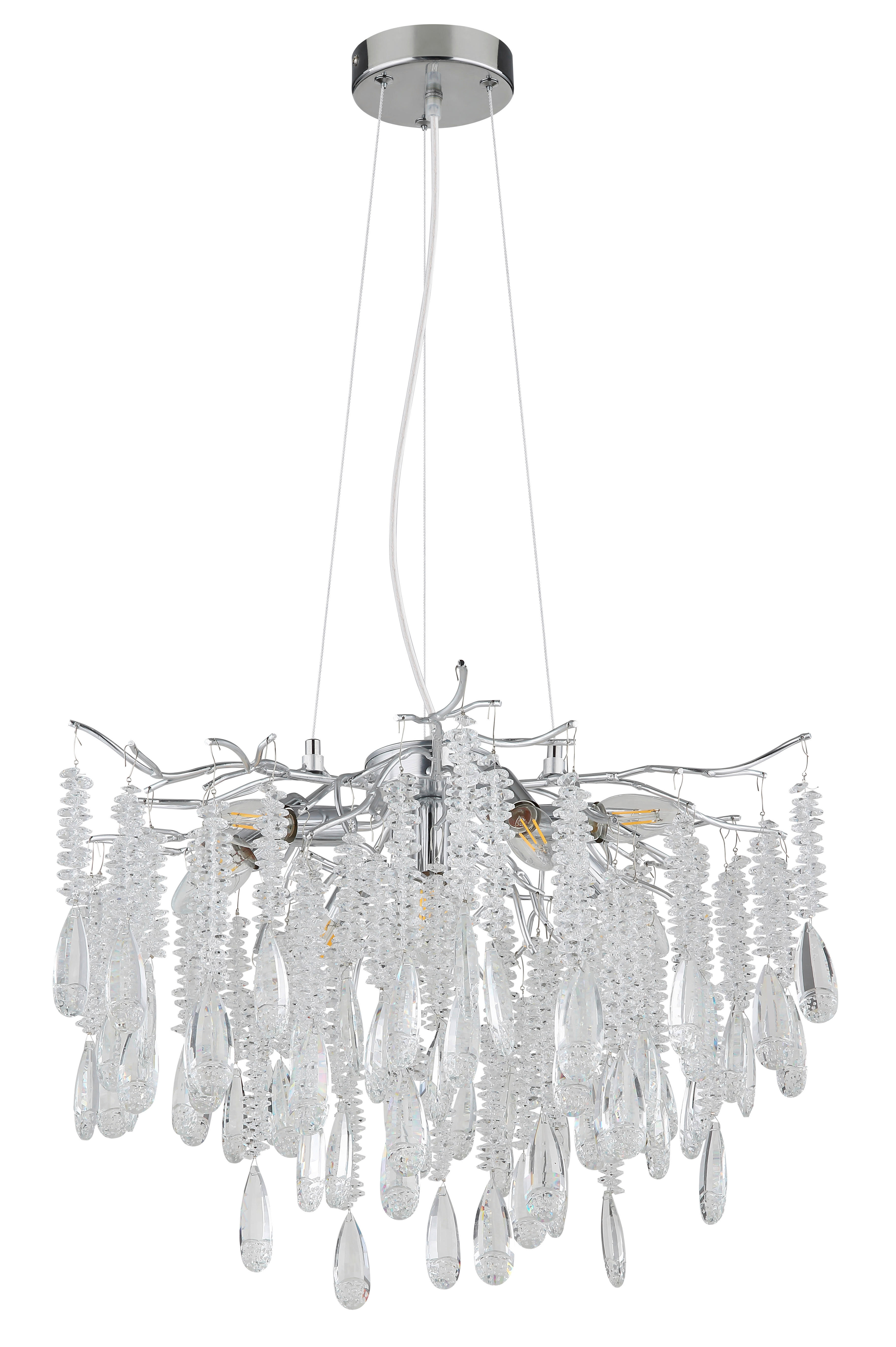 Thumbnail - GLOBO Luster klar silber Metall Glas H/D: ca. 120x60 cm E14 8 Brennstellen