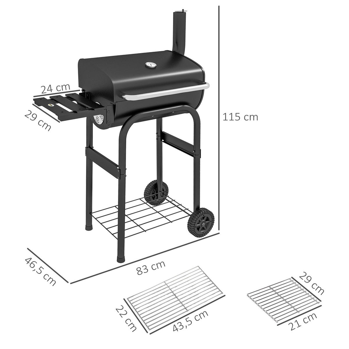 Outsunny Holzkohlegrill Metall B/H/L: ca. 46,5x115x83 cm Holzkohlegrill - schwarz (83,00/46,50/115,00cm) - Outsunny