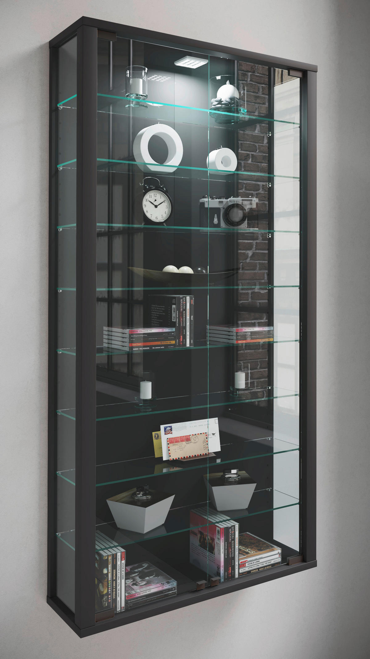 Vitrine Vitrosa Maxi schwarz Holzwerkstoff Glas B/H/T: ca. 59x113x18 cm Vitrosa Maxi - schwarz (59,00/113,00/18,00cm) - VCM Möbel