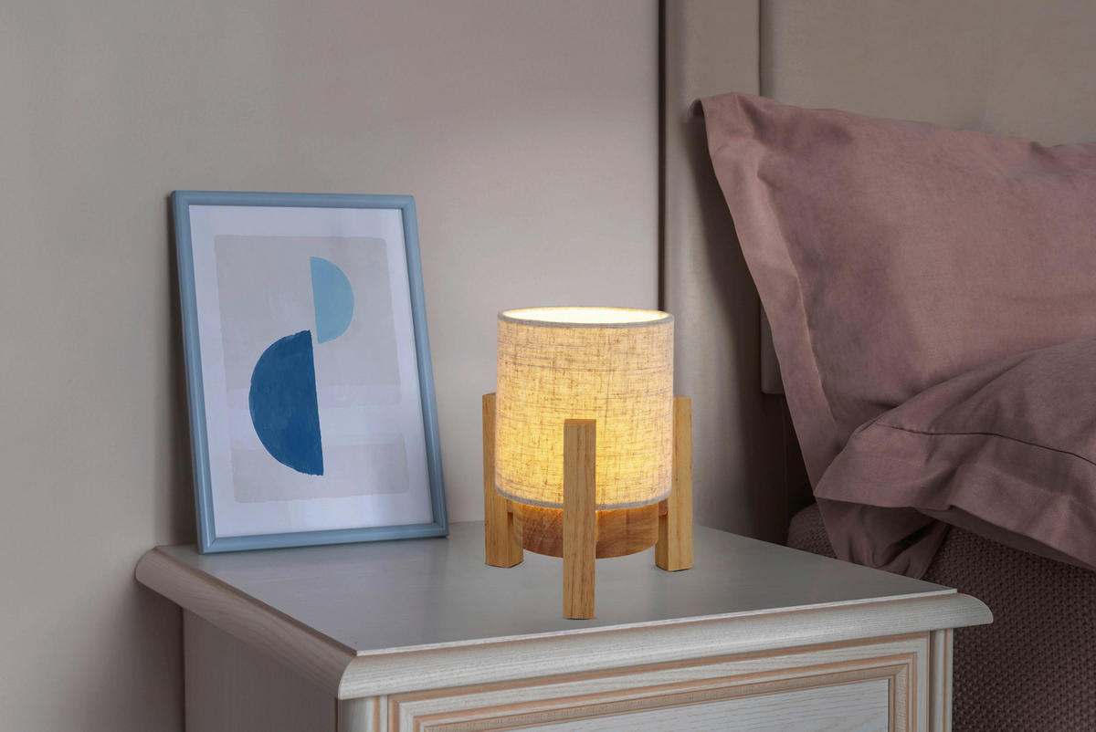 Näve Leuchten Tischleuchte 5305027 natur Textil Holz B/H/T: ca. 16,2x19x16,2 cm null 1 Brennstellen Madita - natur (16,20/19,00/16,20cm) - Näve Leuchten