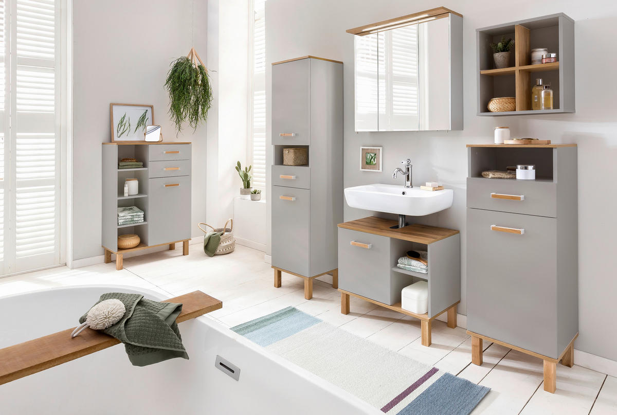 Spiegelschrank Padua grau Eiche Landhaus Nachbildung B/H/T: ca. 70,5x72,3x15,7 cm Padua - Eiche/grau (70,50/72,30/15,70cm) - Möbelpartner
