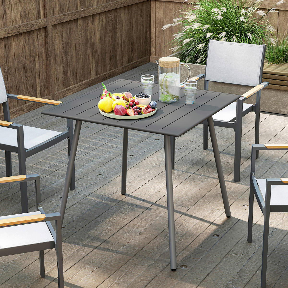Outsunny Gartentisch grau Stahl B/H/L: ca. 80x74x80 cm Gartentisch - grau (80,00/80,00/74,00cm) - Outsunny