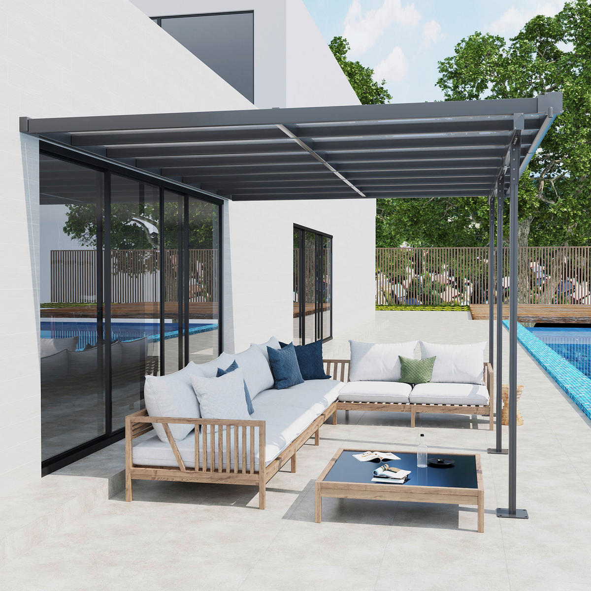 Outsunny Pavillon grau Aluminium B/H/L: ca. 302x250x435 cm Pavillon - grau (435,00/302,00/250,00cm) - Outsunny