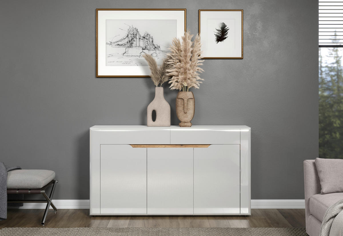 Sideboard Marlon Eiche Evoke Coast Nachbildung weiß Hochglanz B/H/T: ca. 150x84x40 cm Marlon - Eiche/weiß (150,00/84,00/40,00cm)