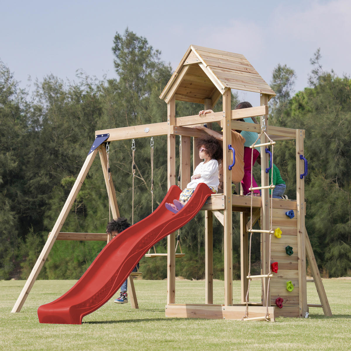 AXI Spielturm Moos braun B/H/L: ca. 342x267x375 cm Moos - braun/rot (375,00/342,00/267,00cm) - AXI