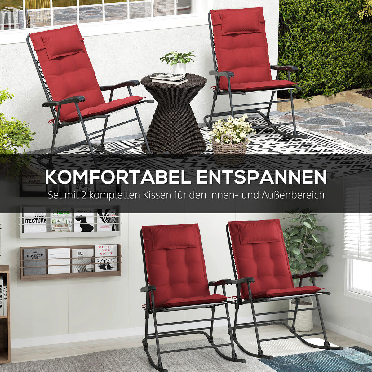 Outsunny Liegenauflage 2er Set weinrot Polyester B/H/L: ca. 50x5x116 cm Liegenauflage 2er Set - weinrot (116,00/50,00/5,00cm) - Outsunny