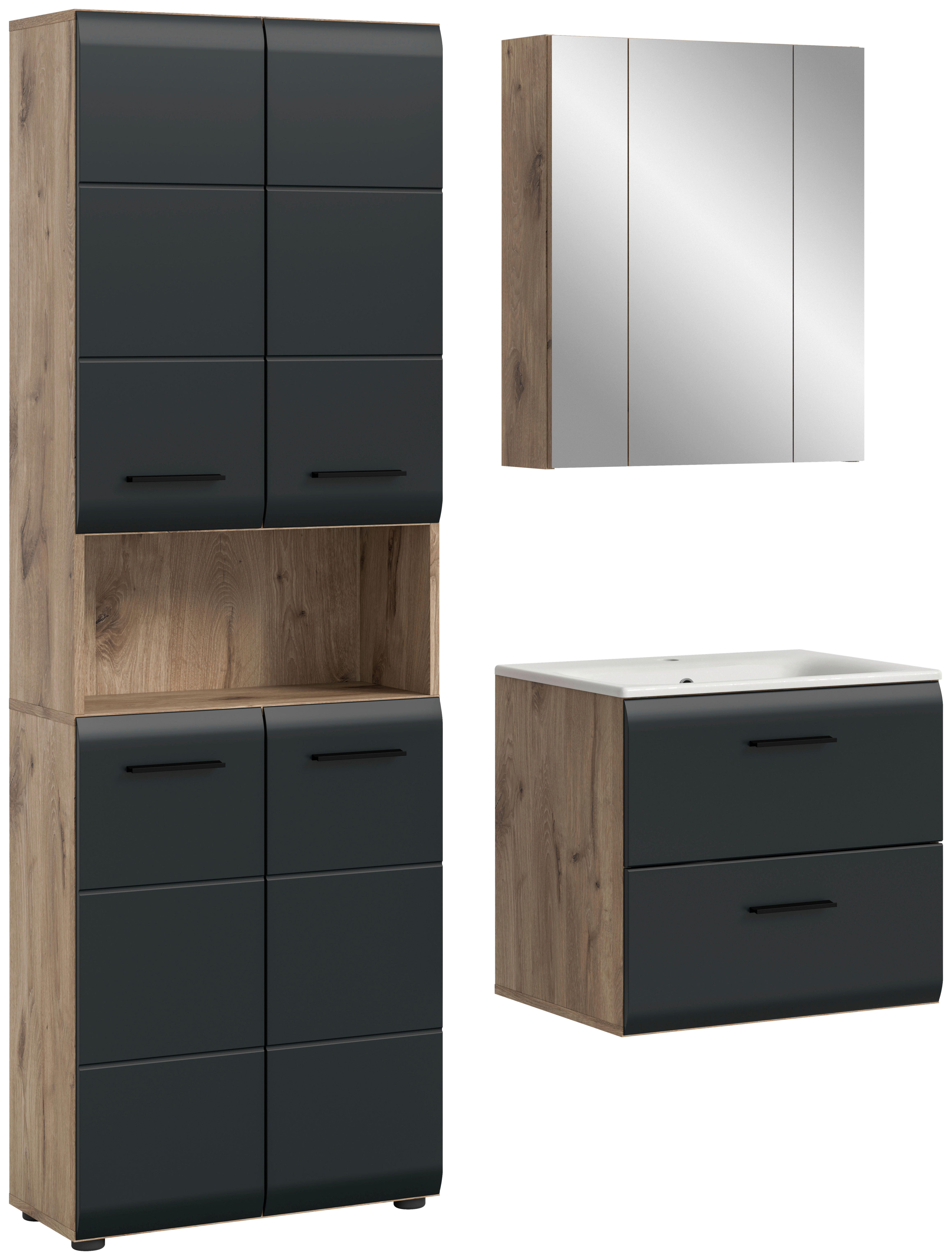 Badezimmer-Set Ice Nox Oak Nachbildung schwarz matt B/H/T: ca. 135x185x46 cm Ice - schwarz (135,00/185,00/46,00cm) - xonox.home