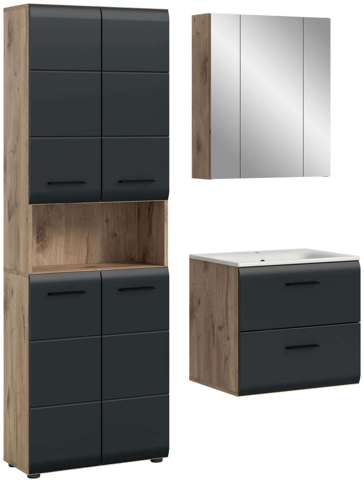 Badezimmer-Set Ice Nox Oak Nachbildung schwarz matt B/H/T: ca. 135x185x46 cm Ice - schwarz (135,00/185,00/46,00cm) - xonox.home