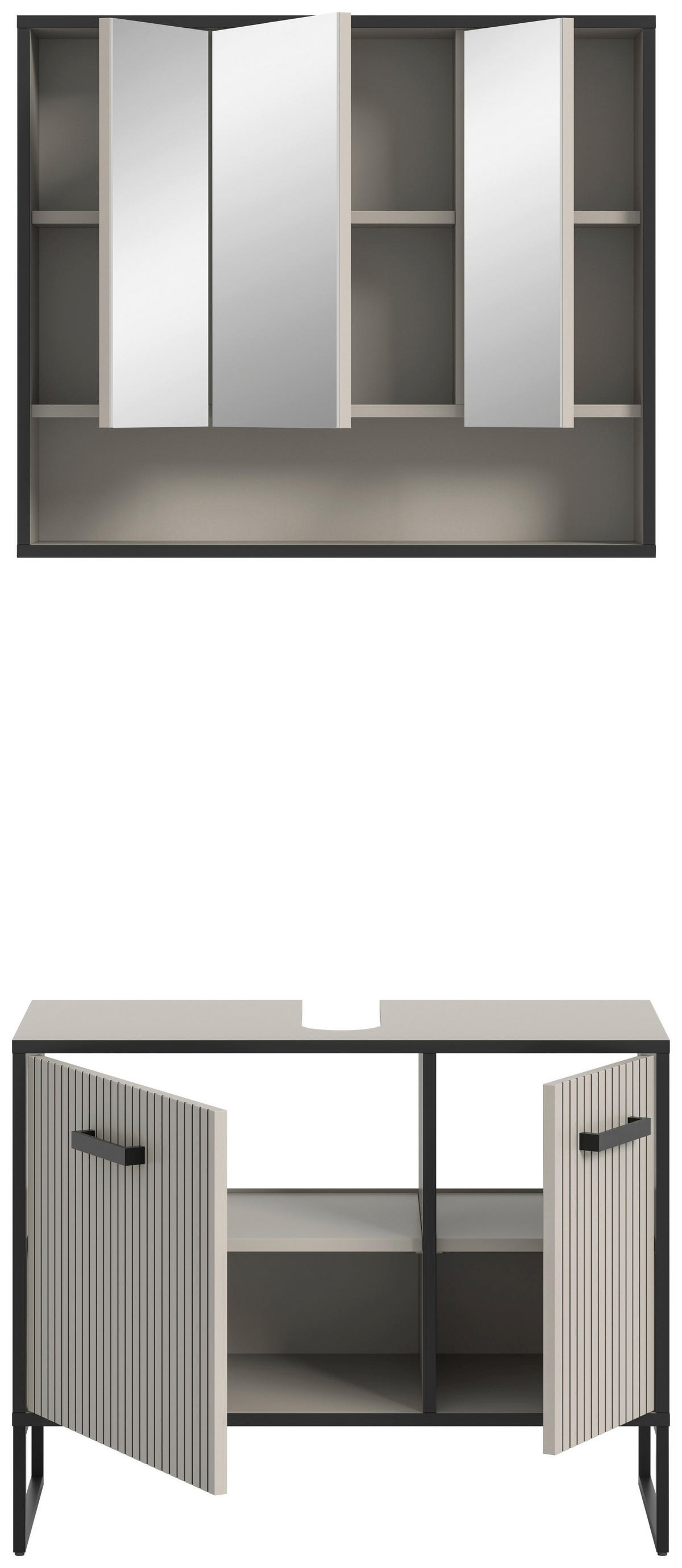 Badezimmer-Set BAGNO schwarz Kaschmirgrau Nachbildung B/H/T: ca. 80x192x36 cm BAGNO - schwarz (80,00/192,00/36,00cm) - xonox.home