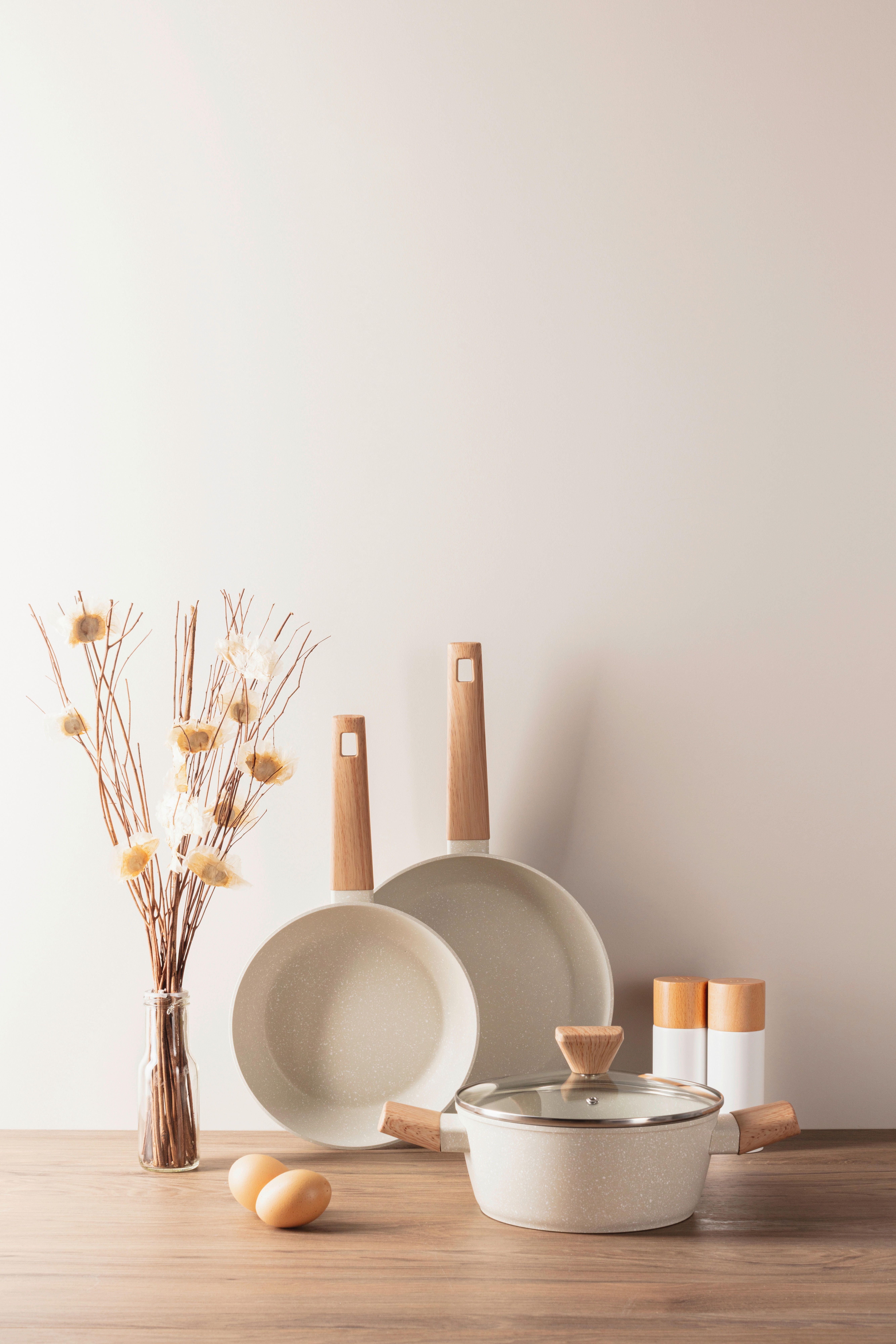 BERGNER Bratpfannen-Set NATURALLY weiß Alu NATURALLY - braun/weiß (45,80/27,00/14,00cm) - BERGNER