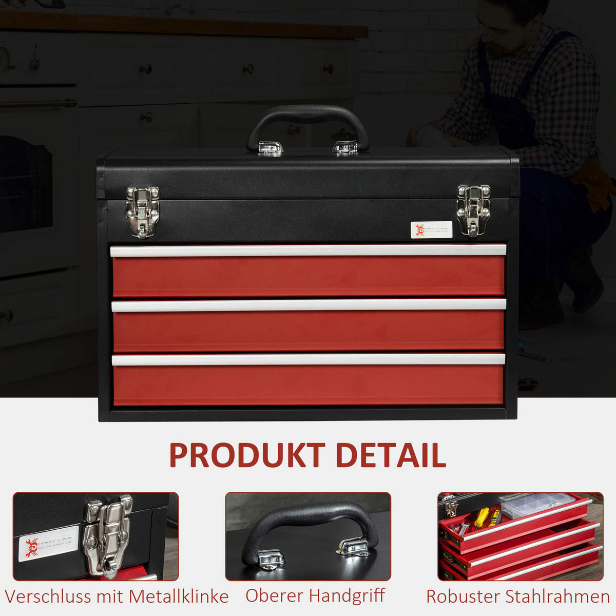 B/H/L: ca. 22x51x32 cm Werkzeugkiste - rot/schwarz (32,00/22,00/51,00cm) - DURHAND