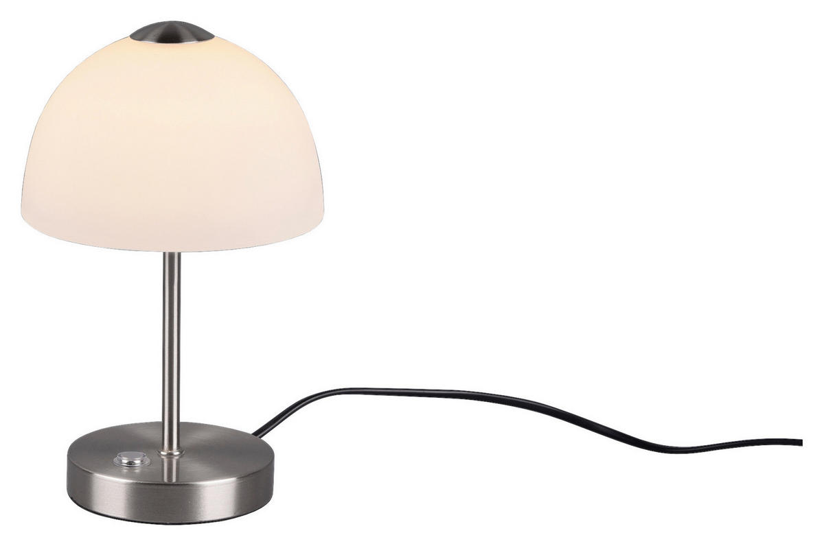 Reality Tischleuchte R52931107 nickel matt weiß Metall Glas H/D: ca. 26x16 cm LED-Tischleuchte_Hugo - weiß/nickel matt (16,00/26,00cm) - Reality