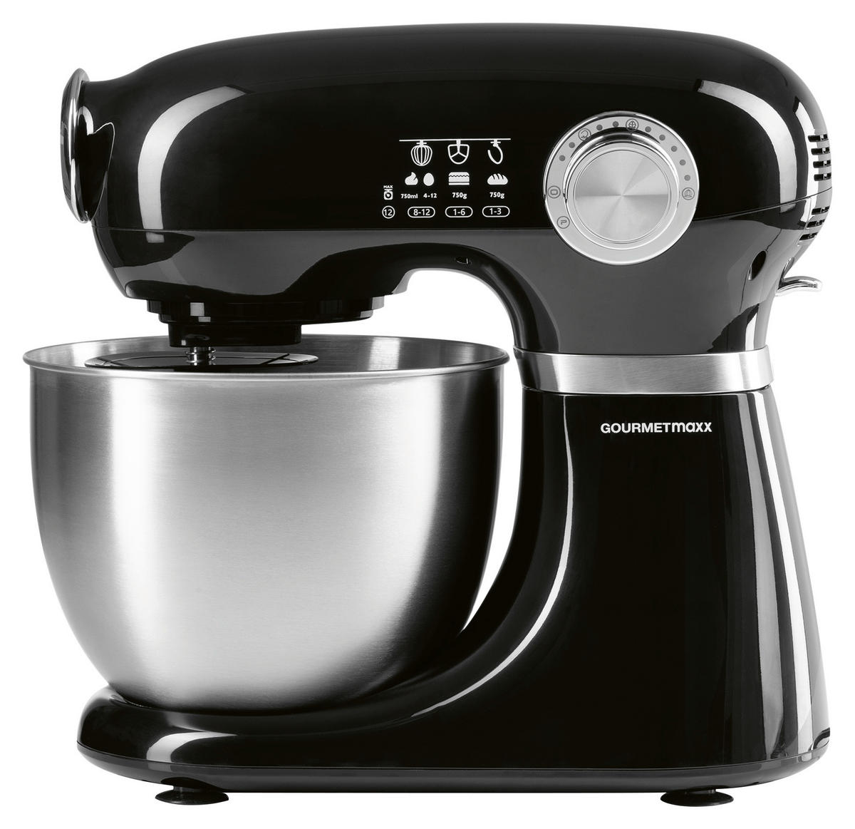 GOURMETmaxx Küchenmaschine schwarz Edelstahl B/H/L: ca. 26x38x41 cm Küchenmaschine - schwarz (41,00/26,00/38,00cm) - GOURMETmaxx