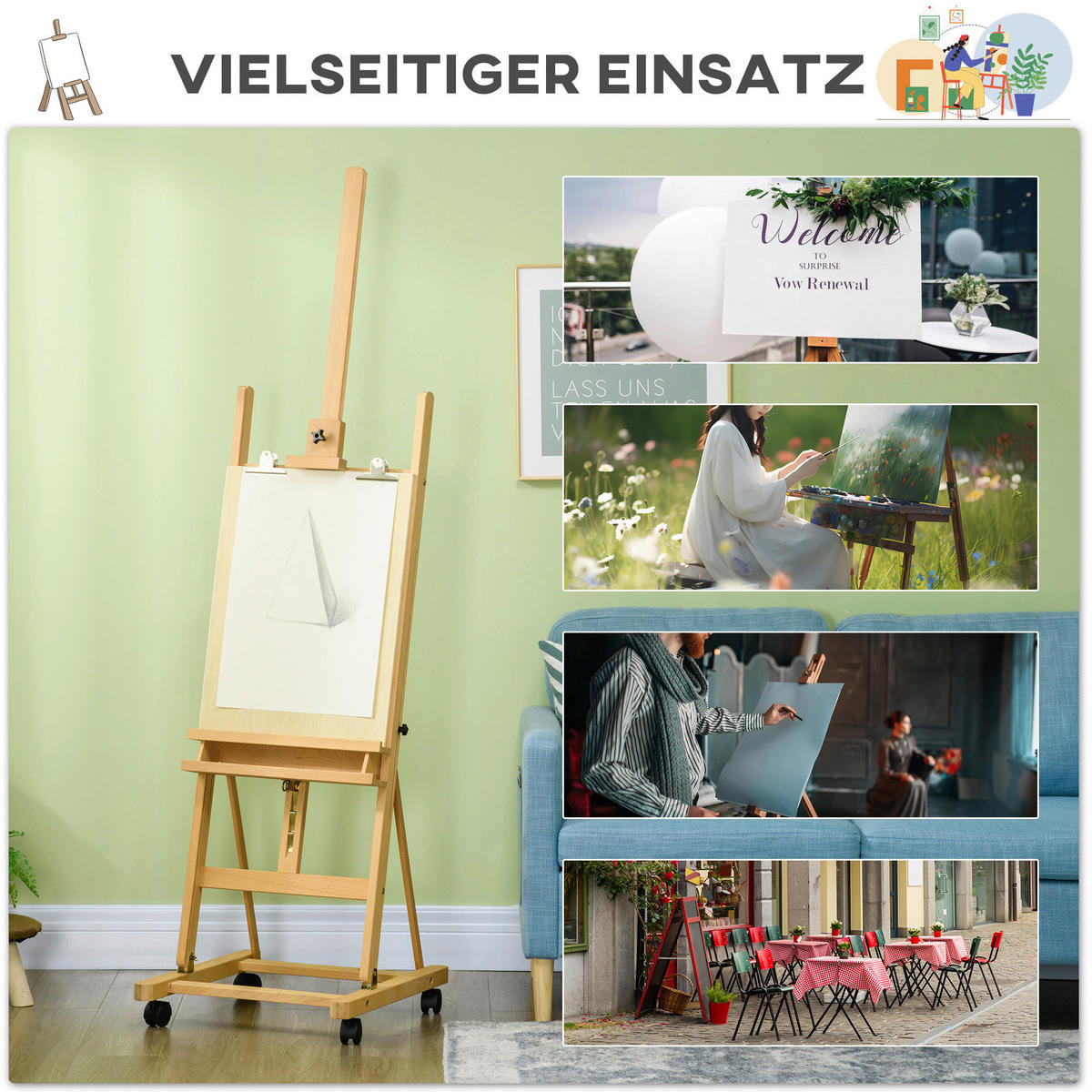 Vinsetto Staffelei natur Buche B/H/L: ca. 53x50,5x238 cm Staffelei - natur (238,00/53,00/50,50cm) - Vinsetto