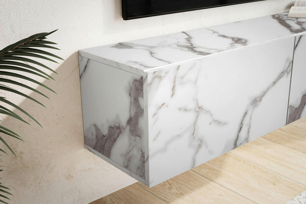 Lowboard weiß Marmor Optik B/H/T: ca. 120x30x30 cm TV & Lowboard - weiß (120,00/30,00/30,00cm) - Wohnling