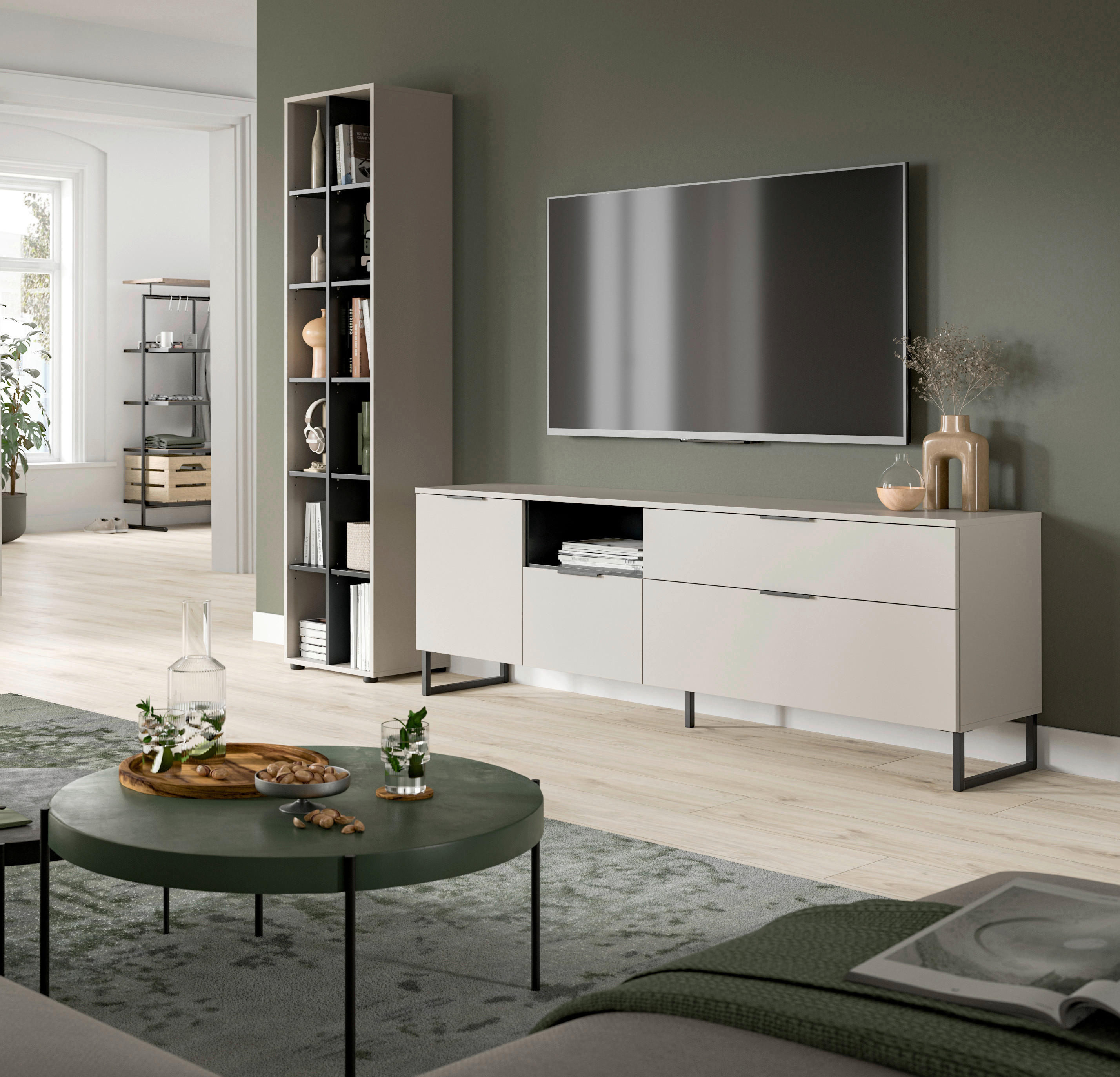 Wohnwand Noida Kaschmirgrau Nachbildung schwarz B/H/T: ca. 245x192x41 cm Noida - schwarz (245,00/192,00/41,00cm) - xonox.home