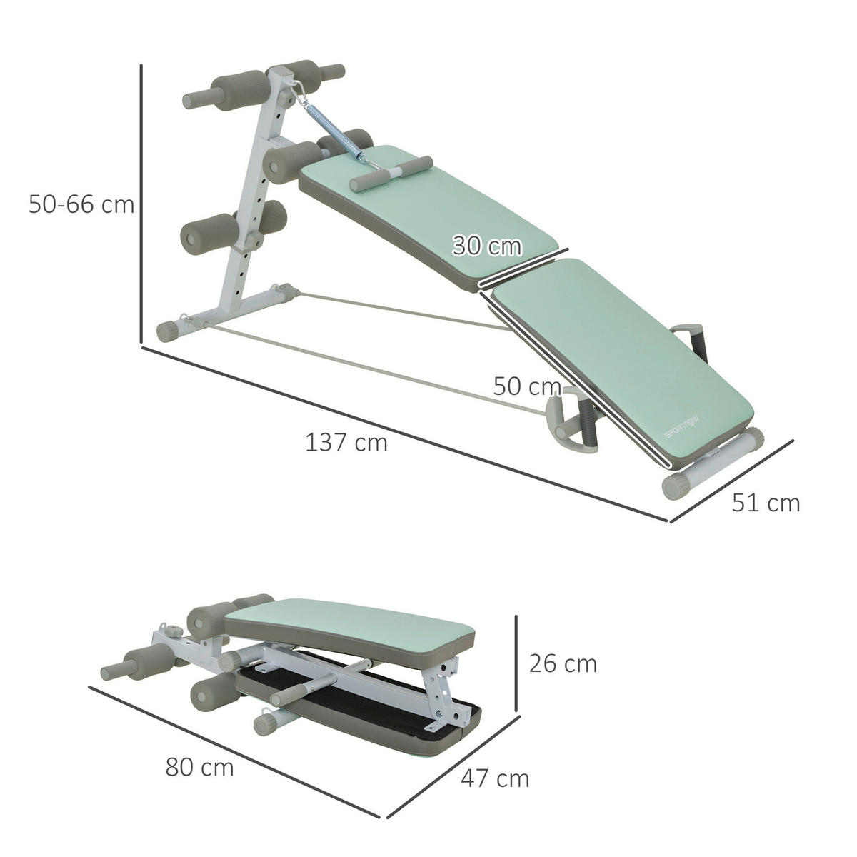 SPORTNOW Sit-Up-Bank grün Stahl B/H/L: ca. 137x66x51 cm Sit-up-Bank - grün (51,00/137,00/66,00cm) - SPORTNOW
